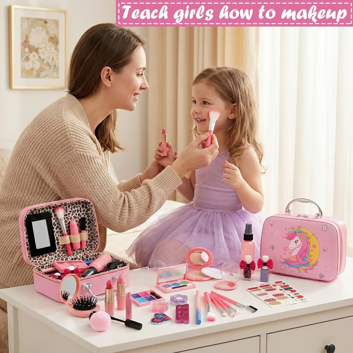 For Ideahome Washable Kids Makeup Girl Toys - Real Make Up Set for Toddler Little Girls Princess, Christmas Birthday Gift for Girls 4-12 Year Old