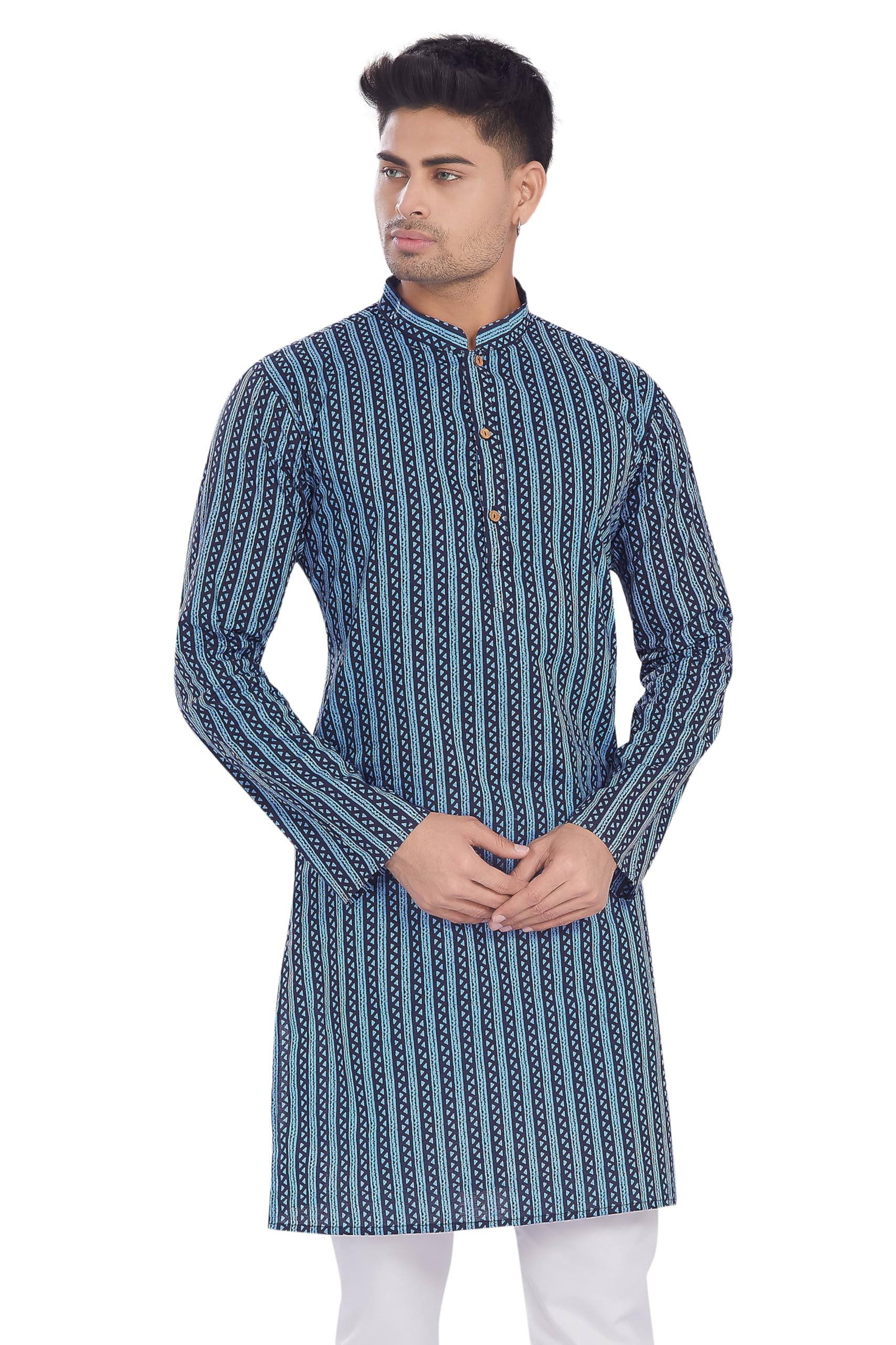 Divisive Men's Ethnic Block Printed Soft Pure Cotton Only Slim Fit Kurta (Dkrt656_M_Indigo)