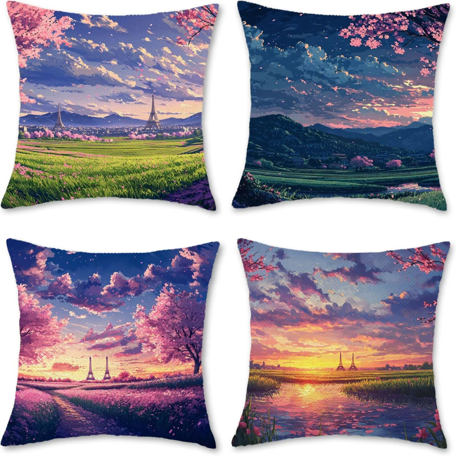 Poszewka na poduszkę 80 x 80 cm, zestaw 4 poszewek na poduszki, wodoodporne, na lato, do użytku na zewnątrz, odporna na warunki atmosferyczne, lniana poszewka na poduszkę do użytku na zewnątrz, na
