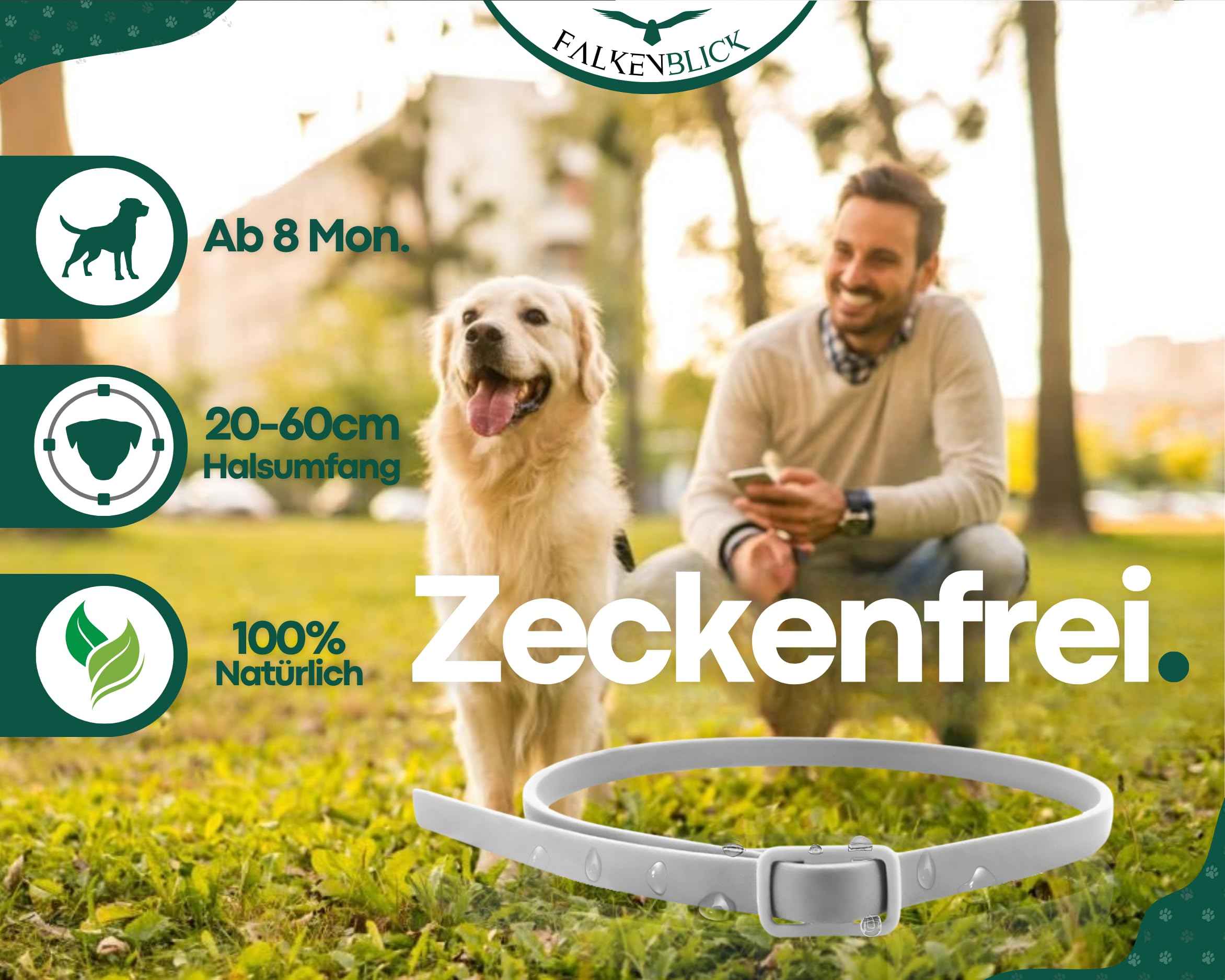 Das Zeckenhalsband für Hunde 100% Pflanzliches Premium Öl 2026 | Wirkungsvoller Schutz gegen Zecken Flöhe Mücken Läuse Ungeziefer Lavendel Zitroneneukalyptus - 8 Monate Wirkungsdauer