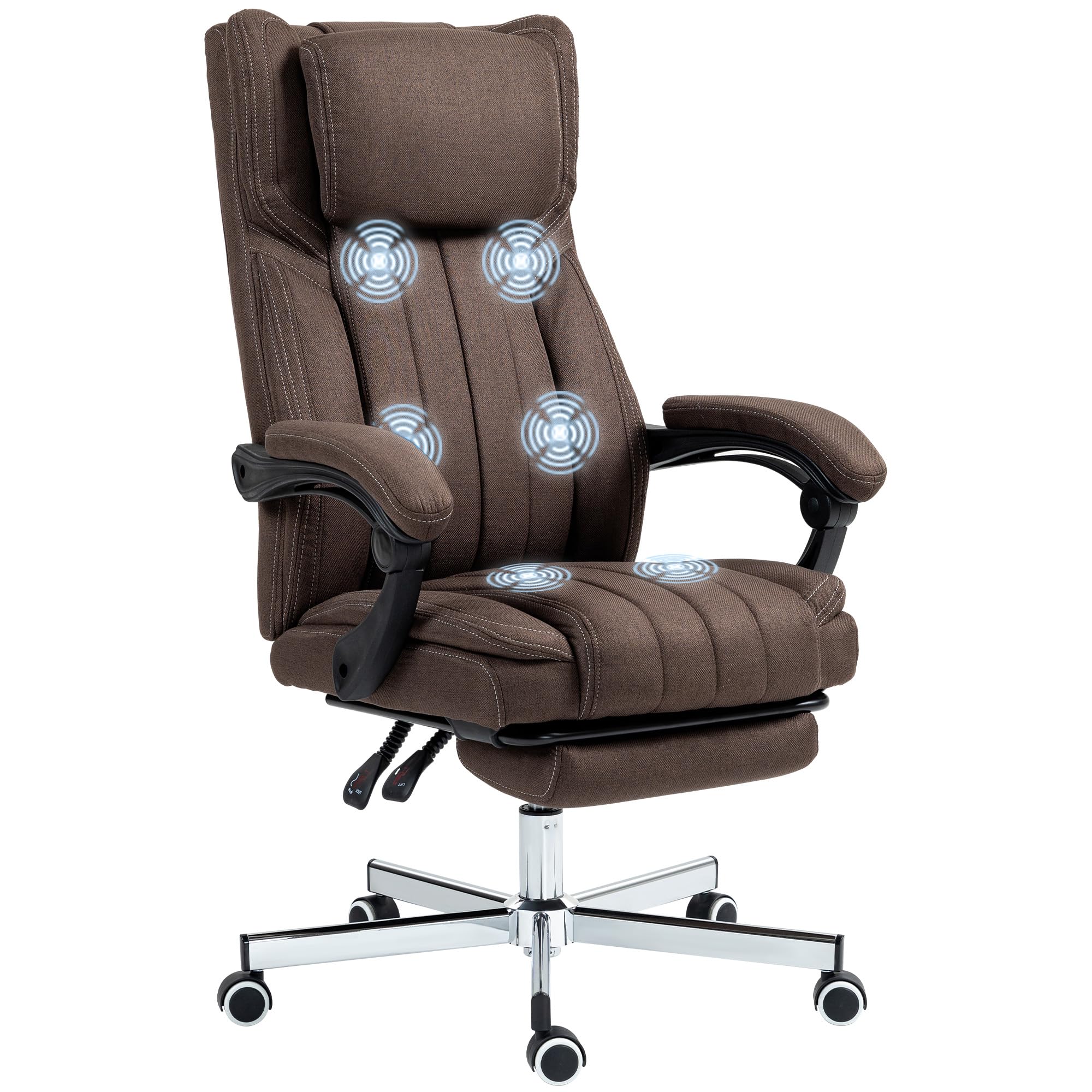 Vinsetto Silla de Masaje con 6 Puntos de Masaje Silla de Oficina Giratoria Silla de Escritorio Reclinable con Altura Ajustable Control Remoto Reposapiés y Reposacabezas Marrón Oscuro