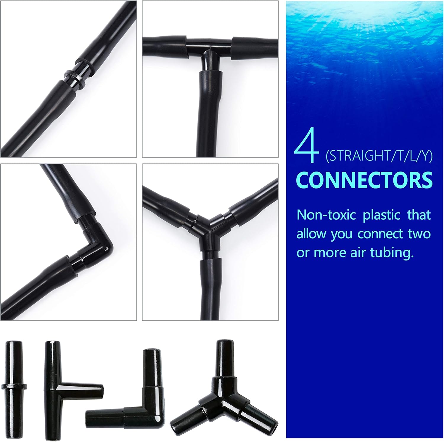 Mounts Sea Brothers 3/16-Inch Professional Standard Silicone Airline Tubing for Aquarium Air Pump Accessories, with Check Valves, Suction Cups and Connectors, 20 Feet(Assorted Colors) … (Black) : Pet Supplies