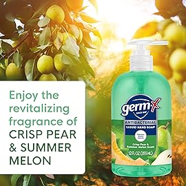 Germ-X Antibacterial Hand Soap, 12 Oz (Pack 4), Moisturizing Liquid Hand Wash for Kitchen or Bathroom, pH Balanced & Dermatologist Tested, Crisp Pear & Summer Melon Scent, Pump Bottle