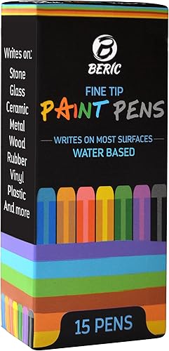 Miniatura 8 de Beric Paquete de 15 bolígrafos de pintura de alta calidad, a base de agua, marcador, punta fina, escribe en casi cualquier cosa, resistente al agua