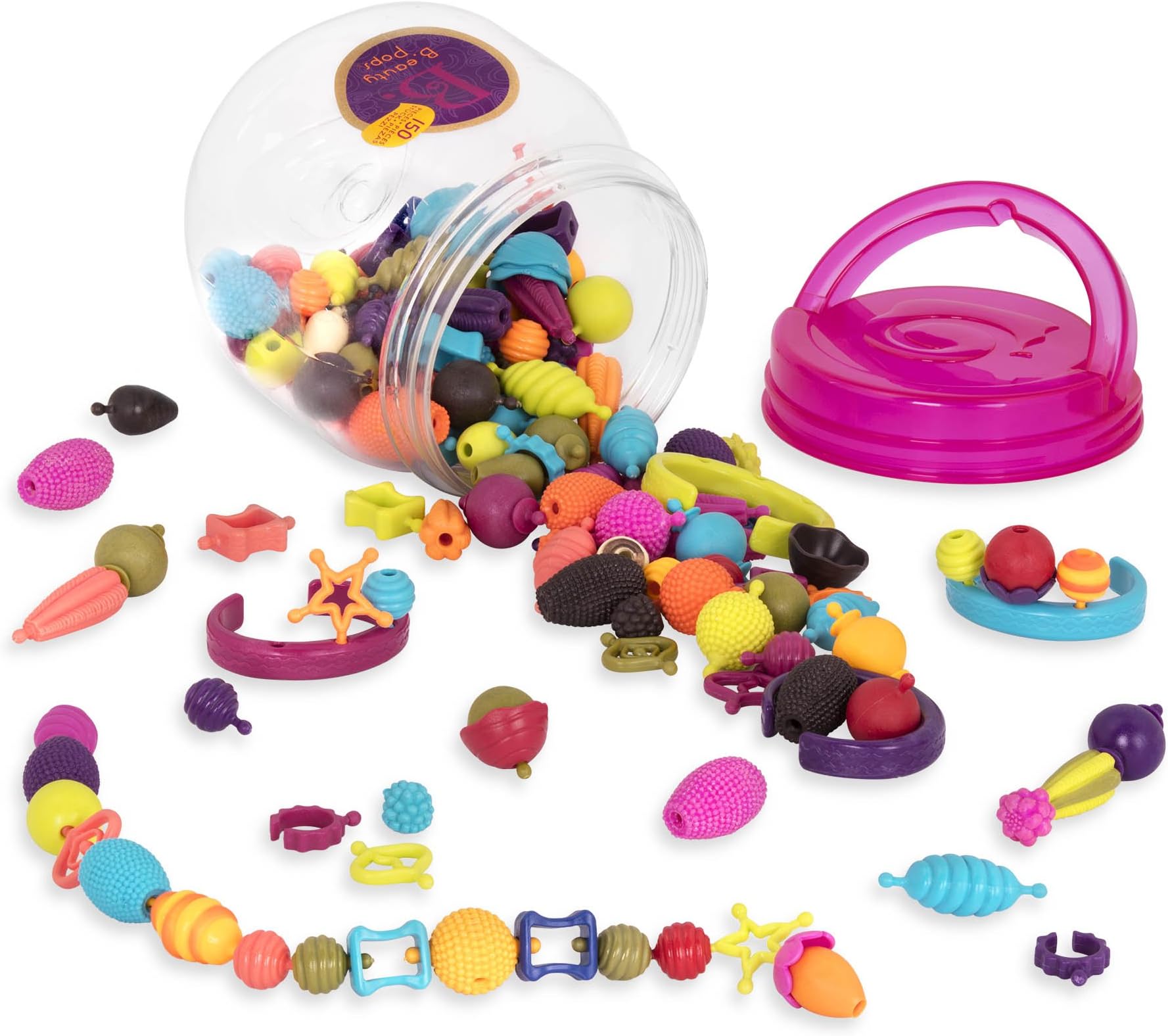 B. toys – Pop Arty! 150 Pieces – Jewlery Making Kit – Creative Pop Snap Bead Set for Kids – DIY Craft Jewelry Making Kit – Necklaces, Rings, Bracelets – 4+ Years