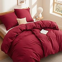 BEDSURE Bed Linen 135 x 200 cm Cotton 4-Piece Bed Linen Sets Red Duvet Cover Set of 2 with 2 Pillowcases 80 x 80 cm, Oeko-Tex Bedding Red with Zip