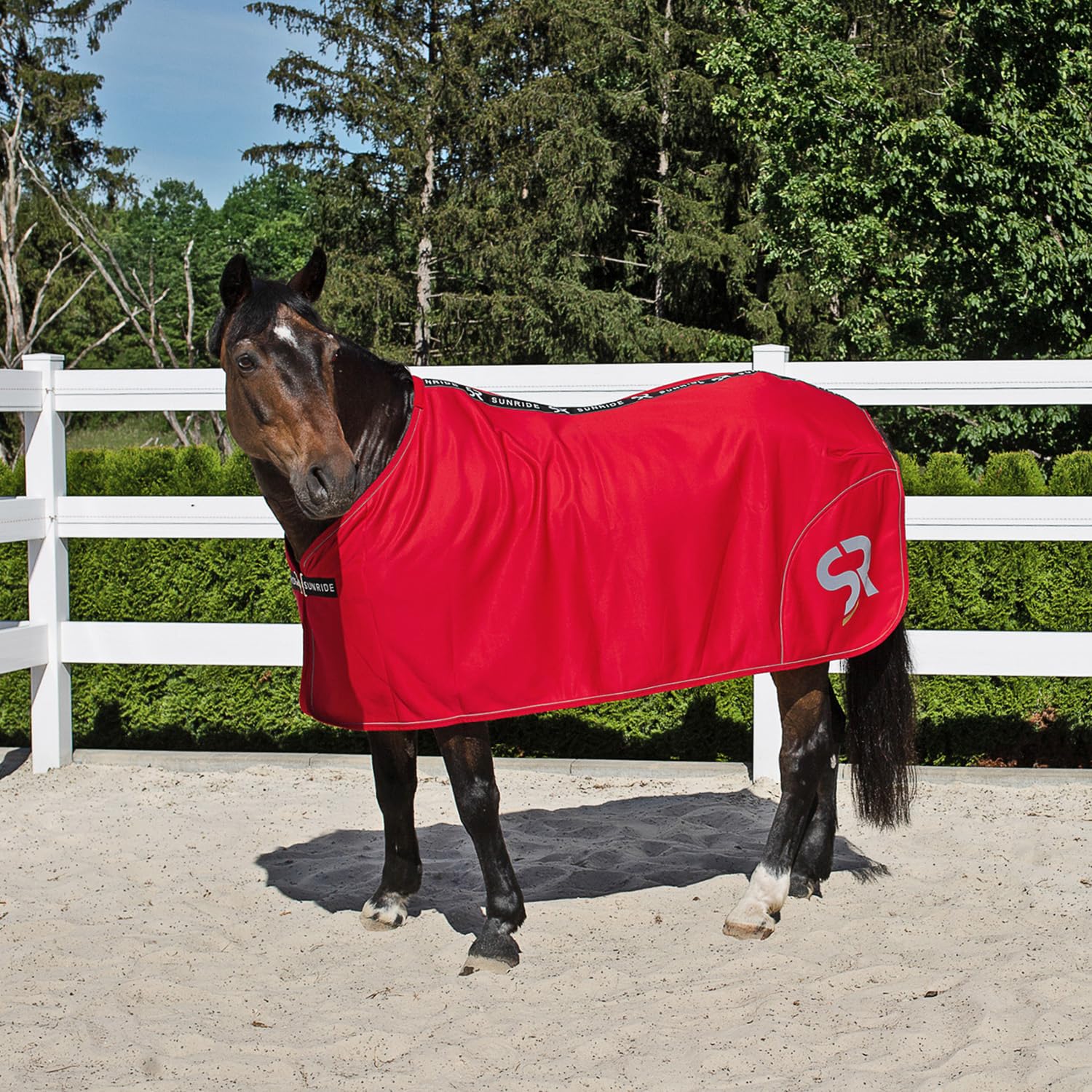 SUNRIDE Manta refrescante para Caballos (Boston) Fabricada en Softshell con Forro Polar - Secado rápido, Reflectante y Repelente a la Suciedad (165 cm, Rojo)