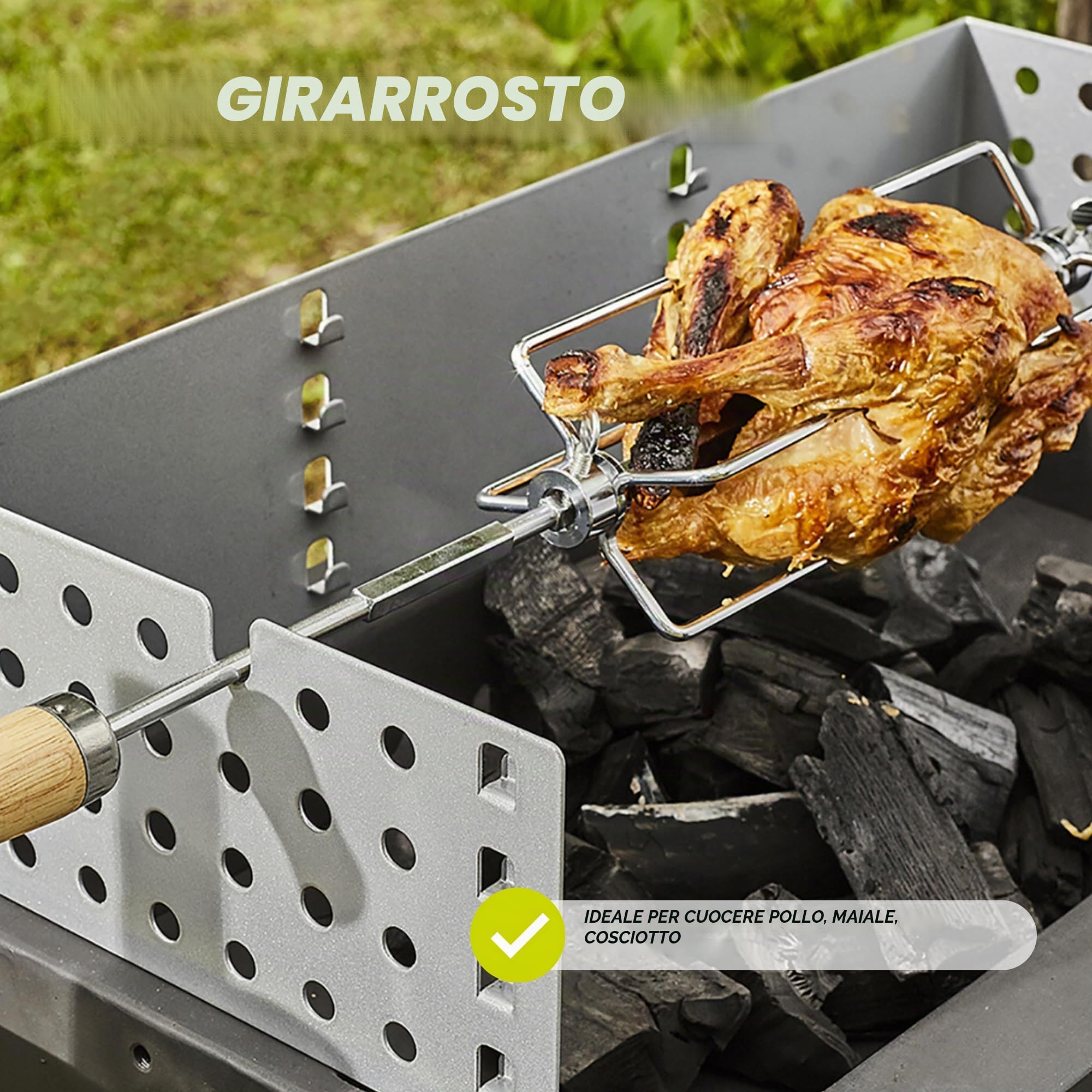 Cook’in Garden - Spiedo per Barbecue, Lunghezza 85 cm, Compatibile con Motore girarrosto AC084, Accessorio Resistente per Carne e pollame, Ideale per rosticceria Barbecue