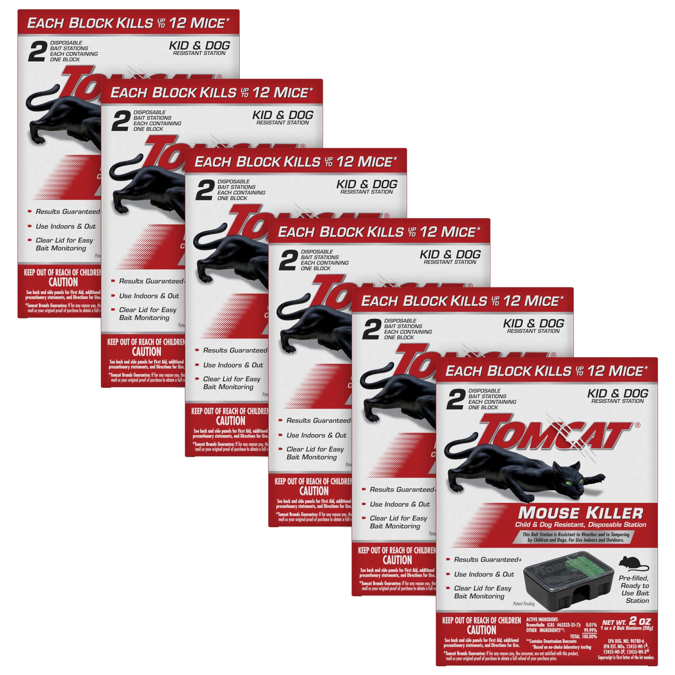 Mouse Killer Child & Dog Resistant, Disposable Station, 6 Packages each which contain 2 Pre-Filled Ready-To-Use Bait Stations