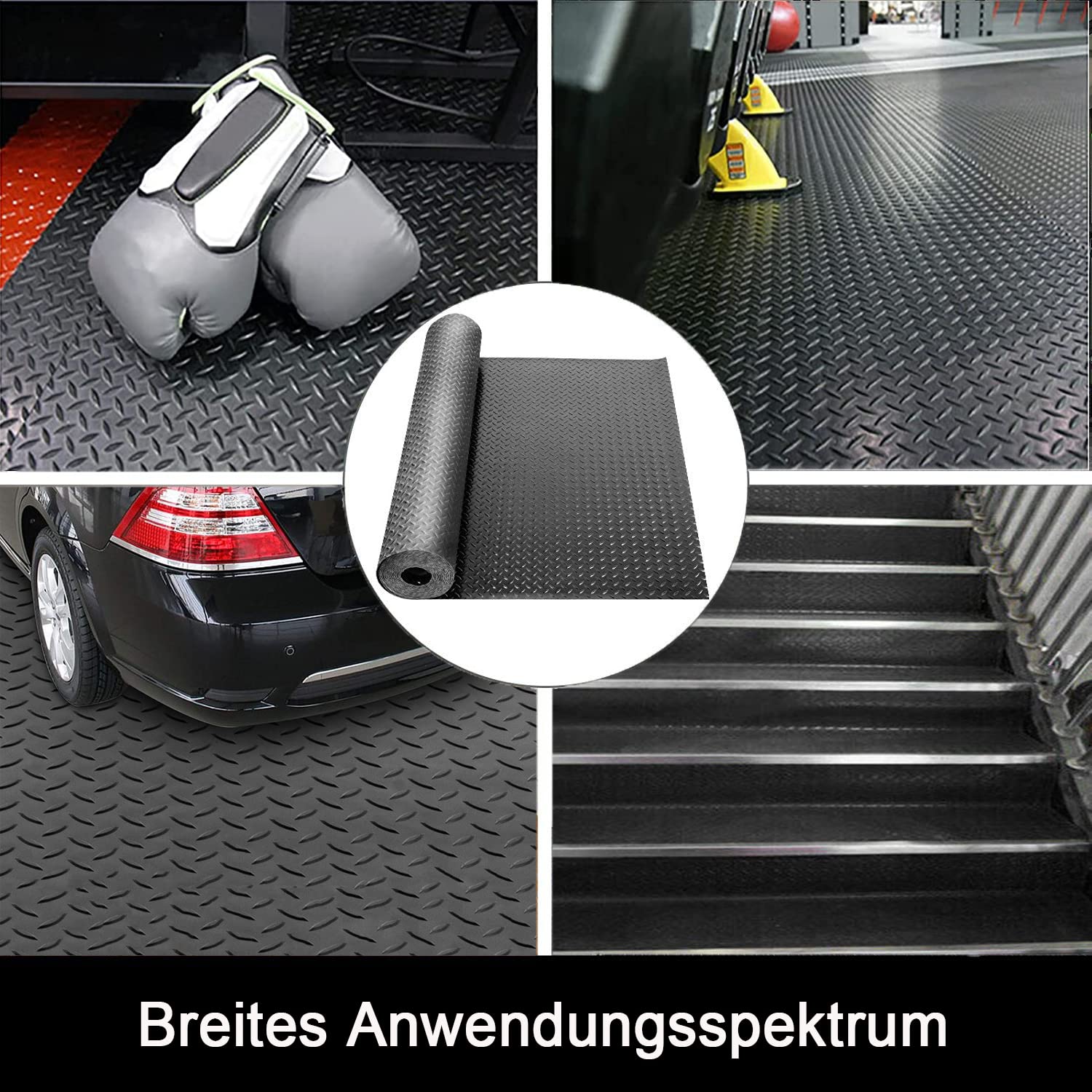 uyoyous Gummimatte 500 x 100 cm Gummimatten Meterware Bodenmatte Schutzmatte Gummiläufer rutschfest Bodenbelag Gummi Bodenschutzmatte Garagenböden Fitnessstudios Matten, Stärke: 3mm, Schwarz