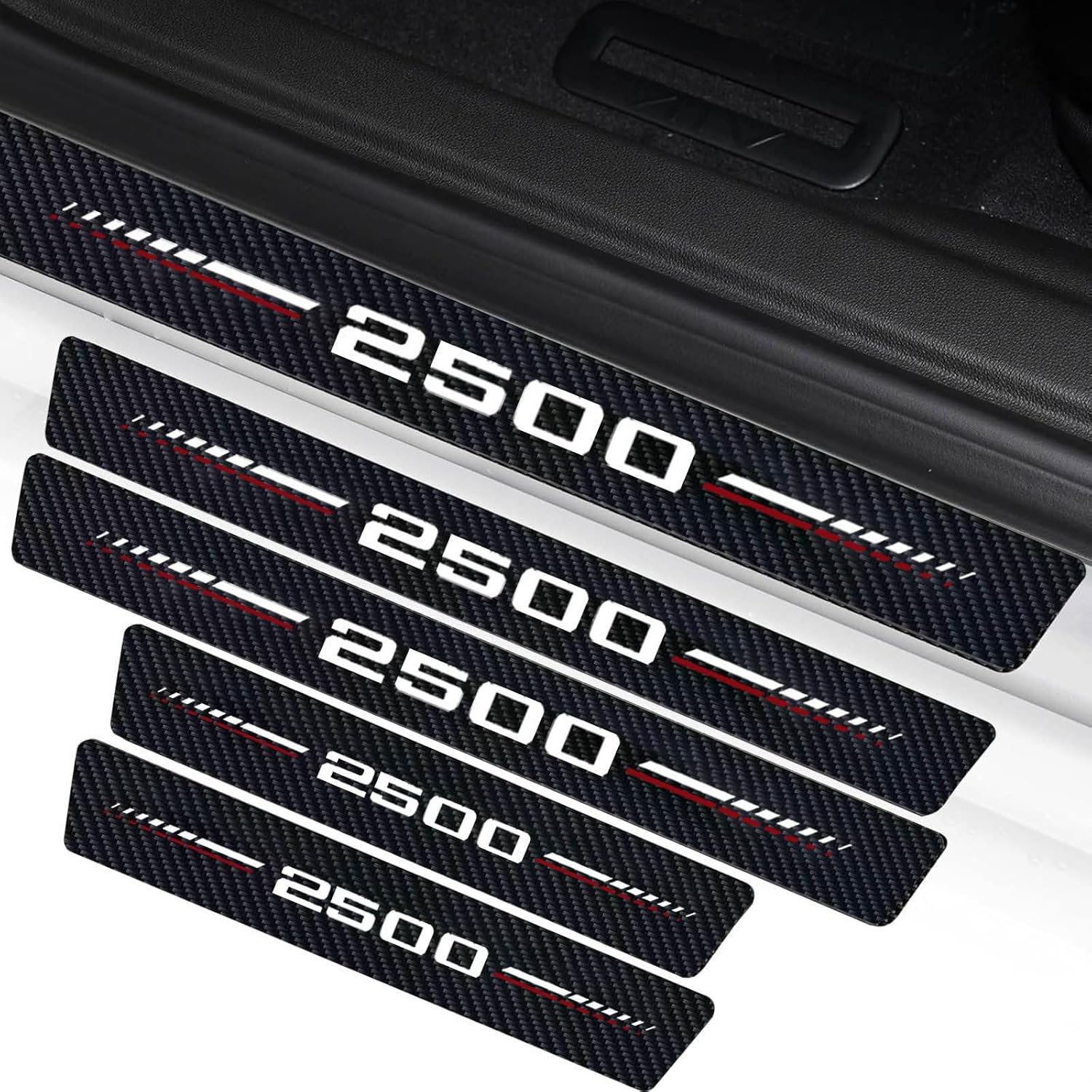 4Pcs Door Sill Plate Protectors Compatible with Dodge 2003-2026 Ram 1500 Car Accessories, Carbon Fiber Leather Door Sill Stickers for Ram Truck Auto Accessories