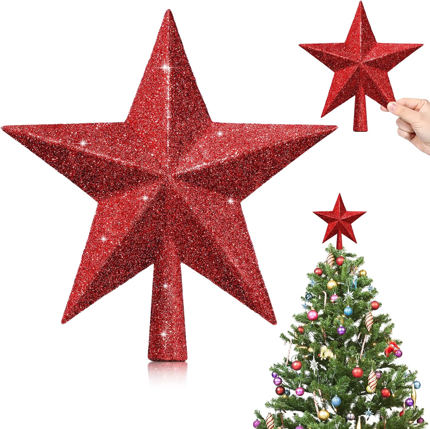 Hanaive Christmas Tree Topper Glitter Star Tree Topper
