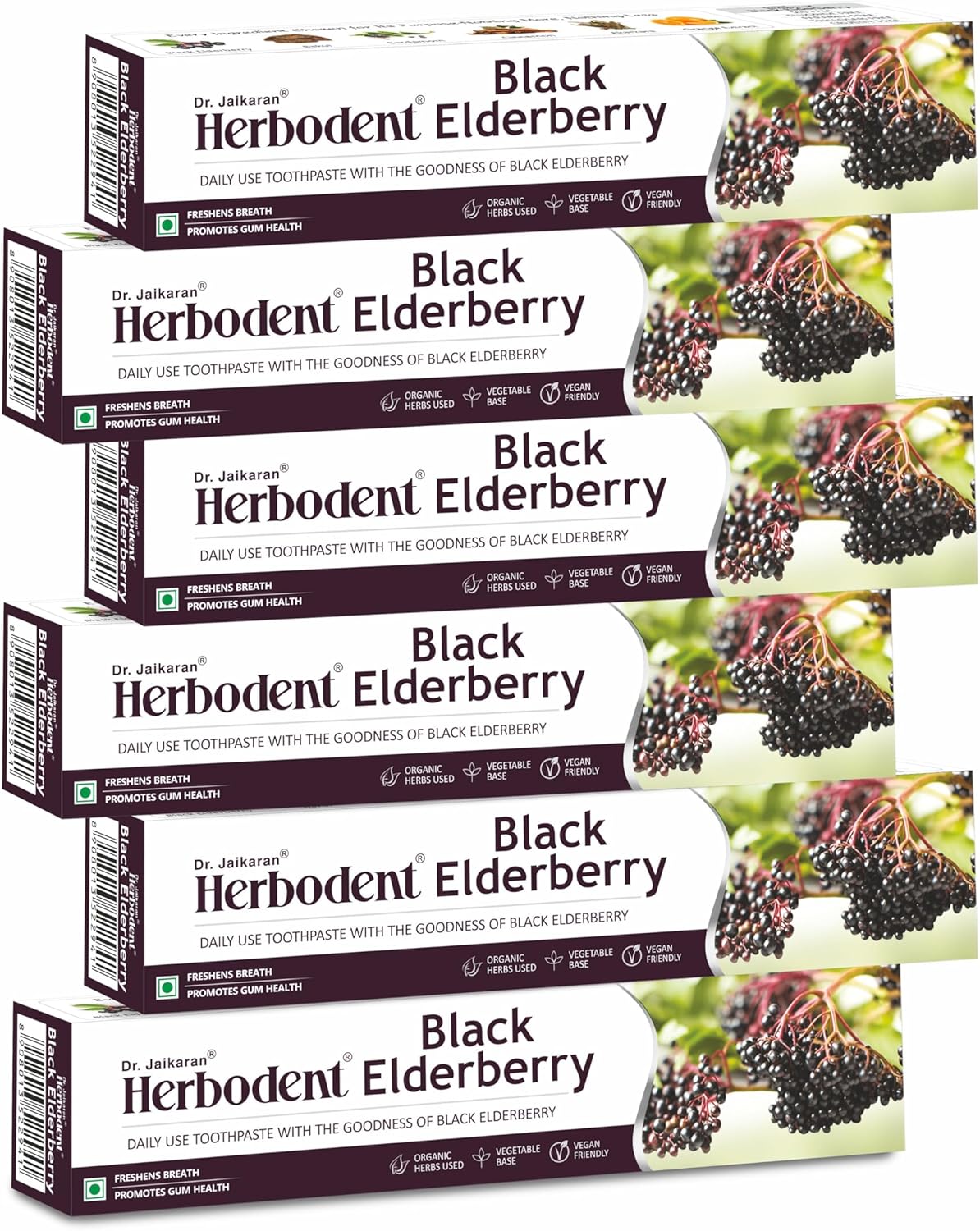 Herbodent® Black Elderberry Toothpaste - 6.53 oz Pack of 6 | Toothpaste with The Goodness of Black Elderberry | SLS Free | 5 Organic Herbs
