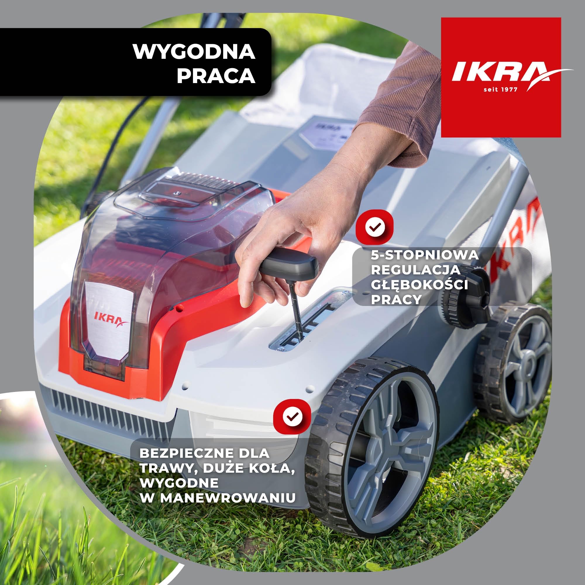 IKRA Wertykulator i aerator akumulatorowy 3in1 IAVL 2-2040, szerokość 40cm | 2 akumulatory 20V 4,0 Ah i szybka ładowarka, kosz 30 l, głębokość robocza od +3 do -9 mm, beznarzędziowa wymiana wałka