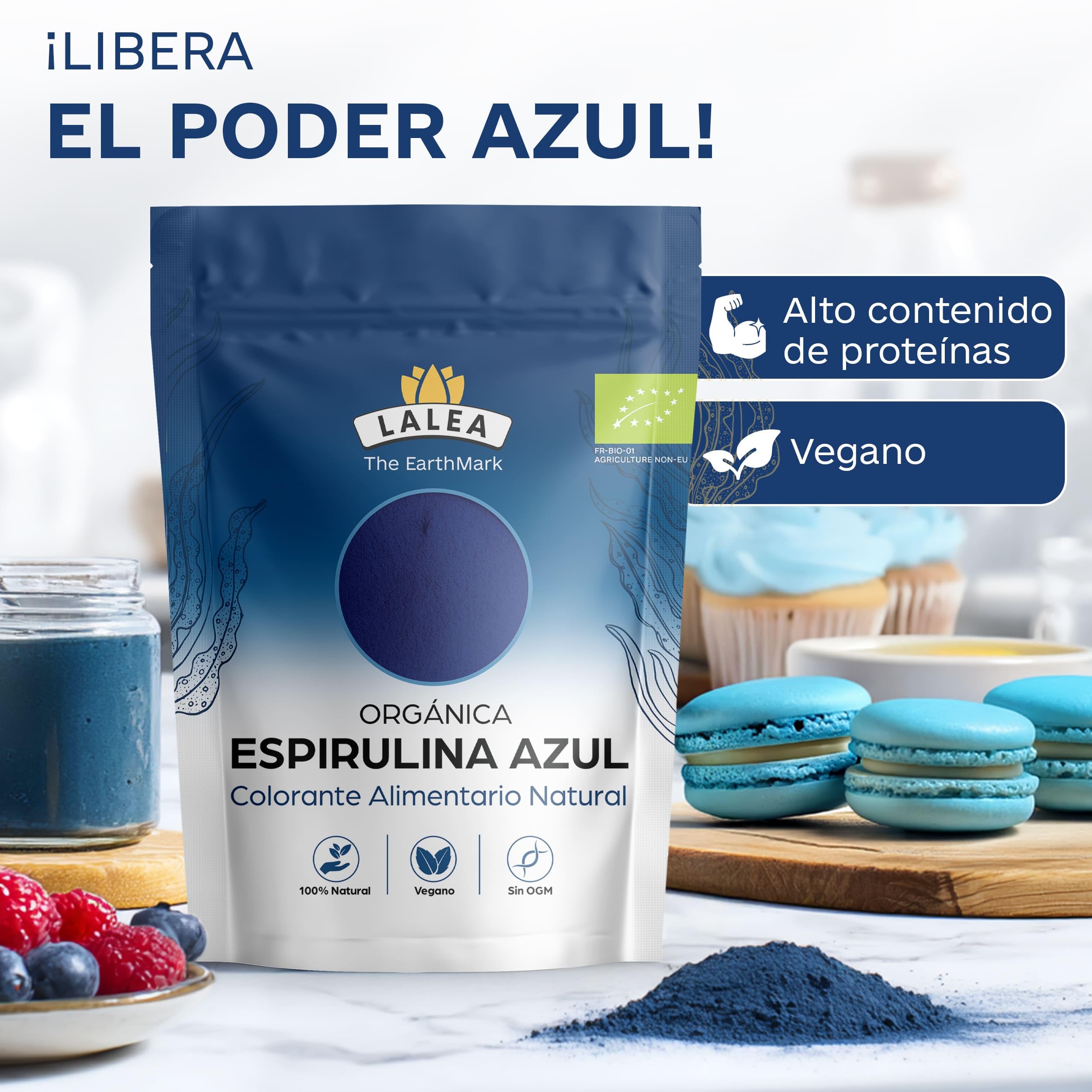 LALEA Espirulina Azul Ecológica en Polvo 55g – Spirulina Azul – Blue Spirulina Powder (Ficocianina) – Vegan Colorante Alimentario Natural (E18) – Para Smoothies, Bebidas, Postres, Repostería