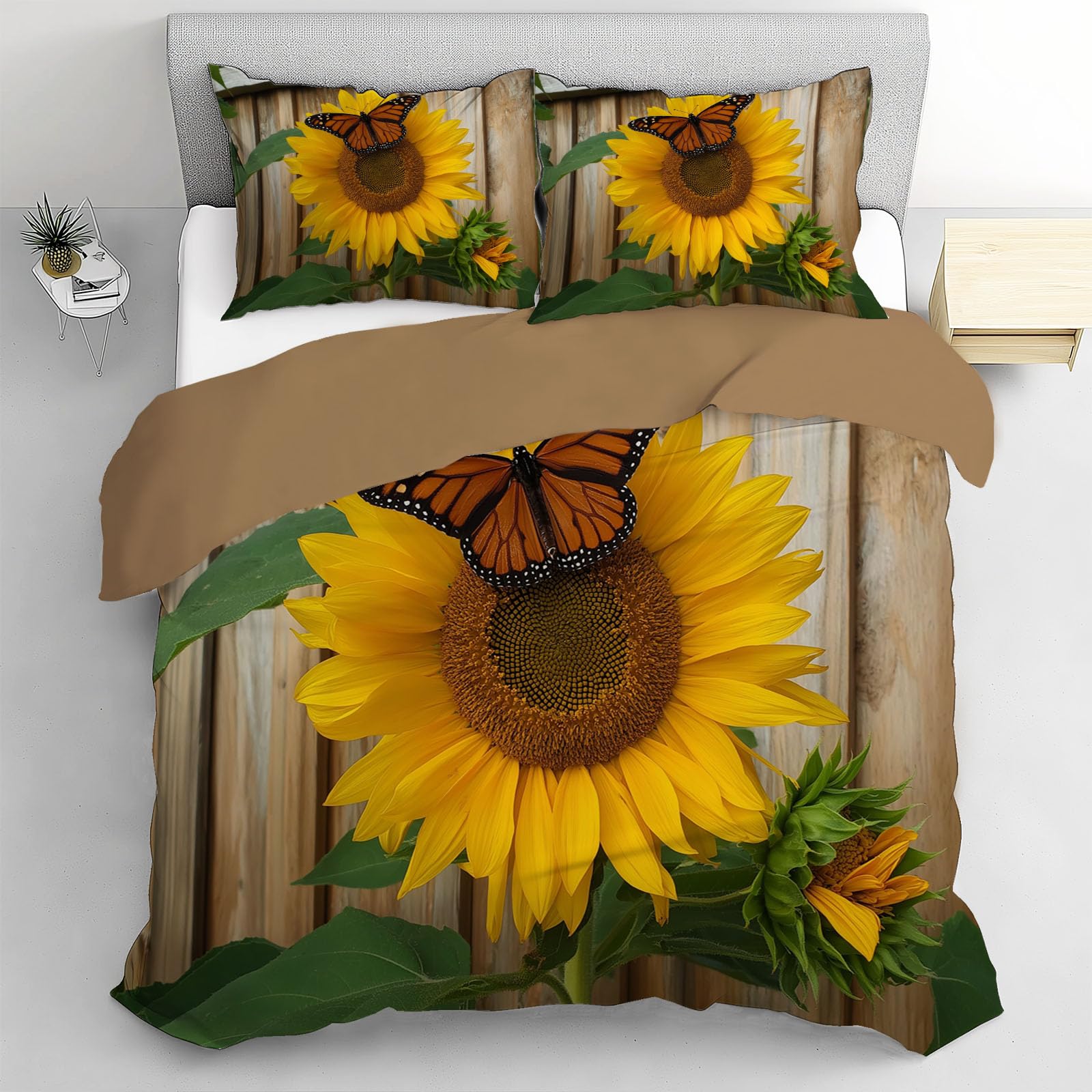 Parure de lit 2 personnes motif tournesol en microfibre soyeuse 200x200