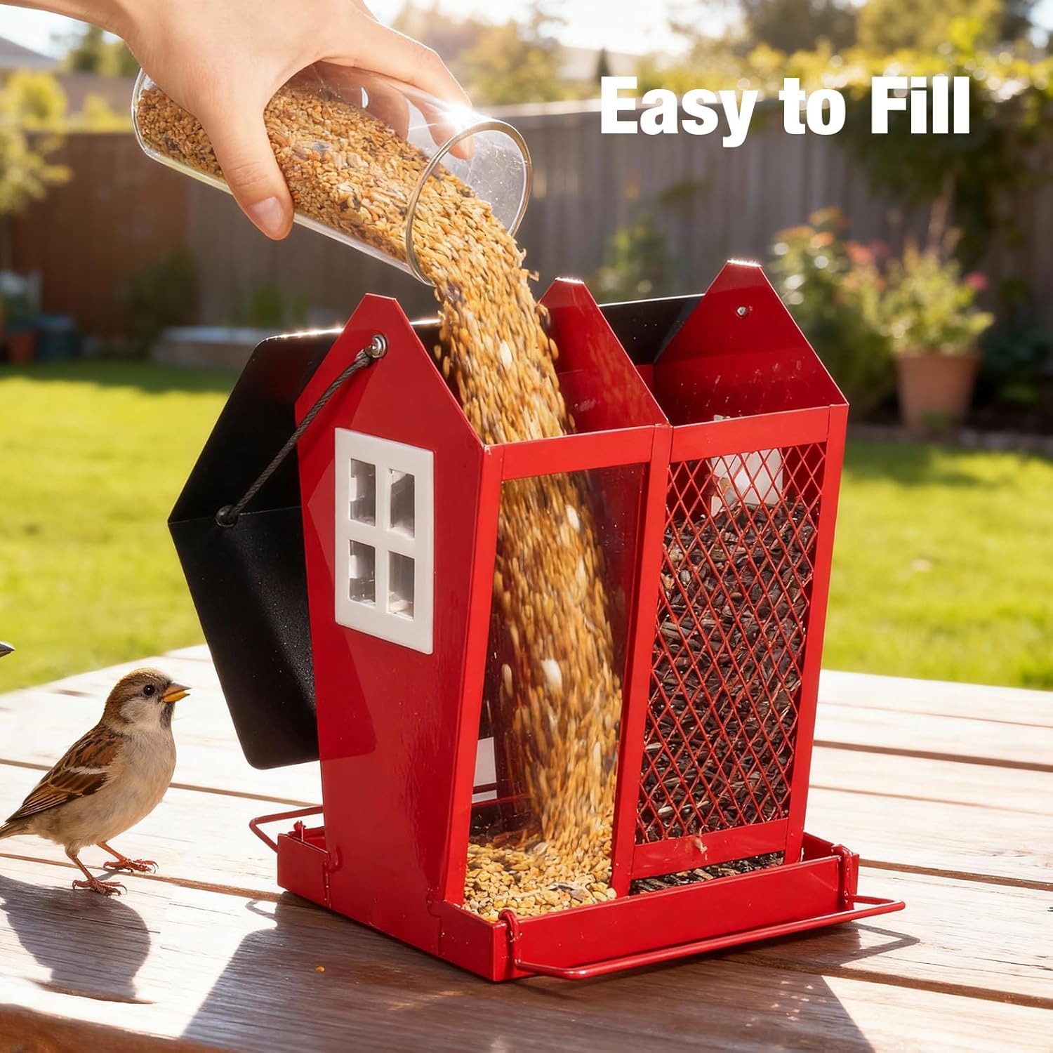 Veehoo Bird Feeders for Outdoors Hanging, 2 in 1 Wild Cardinal Finch Feeder for Thistle Mixed Seeds, Dual Decorative Metal Bird Feeder Weather Resistant for Balcony Garden Outside - Image 6