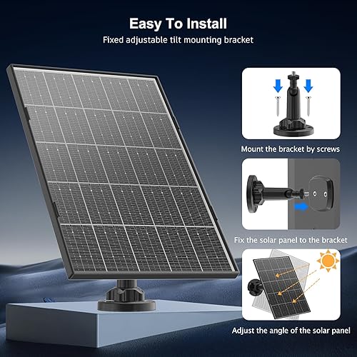 Miniatura 8 de Panel solar de 8 W para cámara de seguridad, panel solar de cámara de seguridad con puerto micro USB y puerto USB-C, resistente al agua IP65 y cable