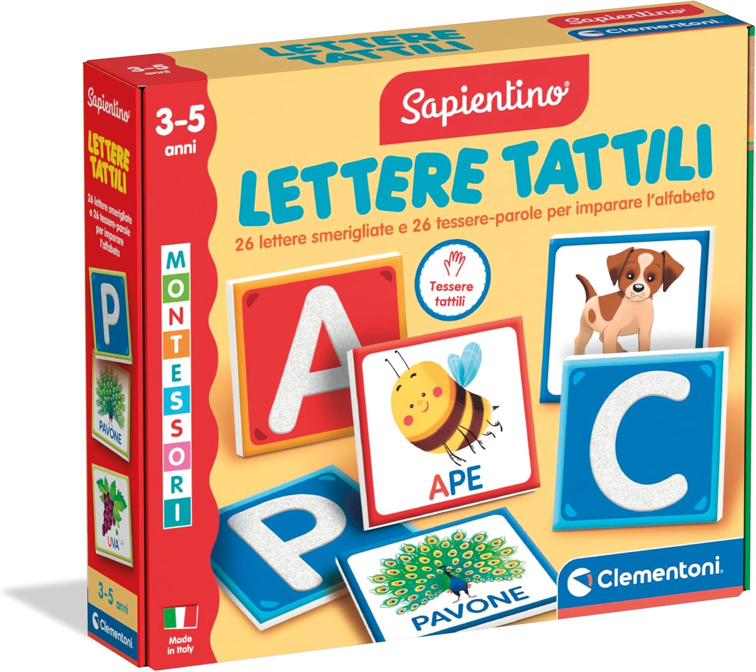 Clementoni Sapientino Montessori - Tactile Letters - Educational Game 3 Years, Montessori Flashcards, Educational Cards on Letters, Learning The Alphabet, Develops Language, Made in Italy, 16855