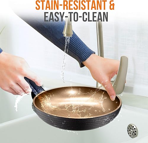 Miniatura 4 de NutriChef Sartén pequeña duradera de 8 pulgadas, PTFEPFOAPFOS, laca resistente al calor, aspecto anodizado duro, modelo NCCW12S-NutriChef