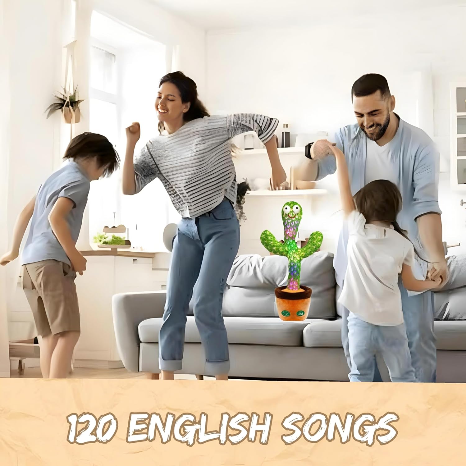 Rechargeable Talking Cactus Plush Toy for Toddlers Ages and 120 Songs with LED Lights, Voice Mimicry Dancing Cactus Musical Plush – Soft Educational Gift, Best for All Occasions