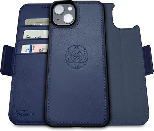 Dreem Fibonacci - Funda tipo cartera compatible con iPhone 14 Plus, funda 2 en 1 a prueba de golpes y funda desmontable de piel vegana, compatible