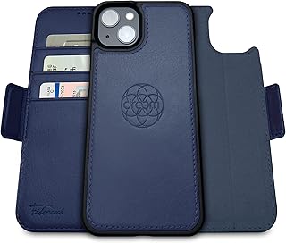 Dreem Fibonacci 2-in-1 Wallet Case for Apple iPhone 14 Plus - Luxury Vegan Leather, Magnetic Detachable Shockproof Phone Case, RFID Card Protection, Magsafe Compatible - Royal