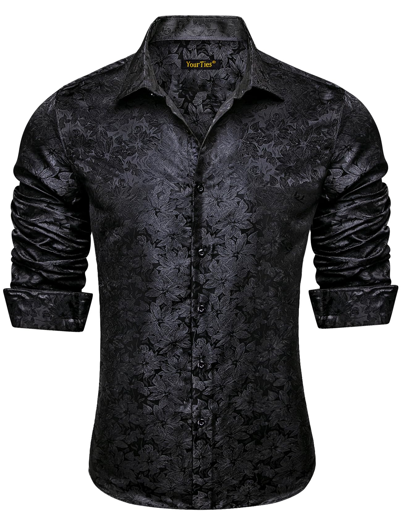 Mens Silk Paisley Dress Shirt Casual Button Down Shirt Long Sleeve Western Floral Shirts Wedding Party Holiday
