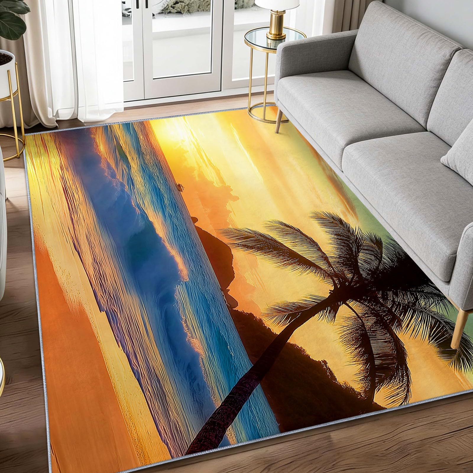 Alfombra de dormitorio suave paisaje tropical gran formato 180x240 moqueta color caqui