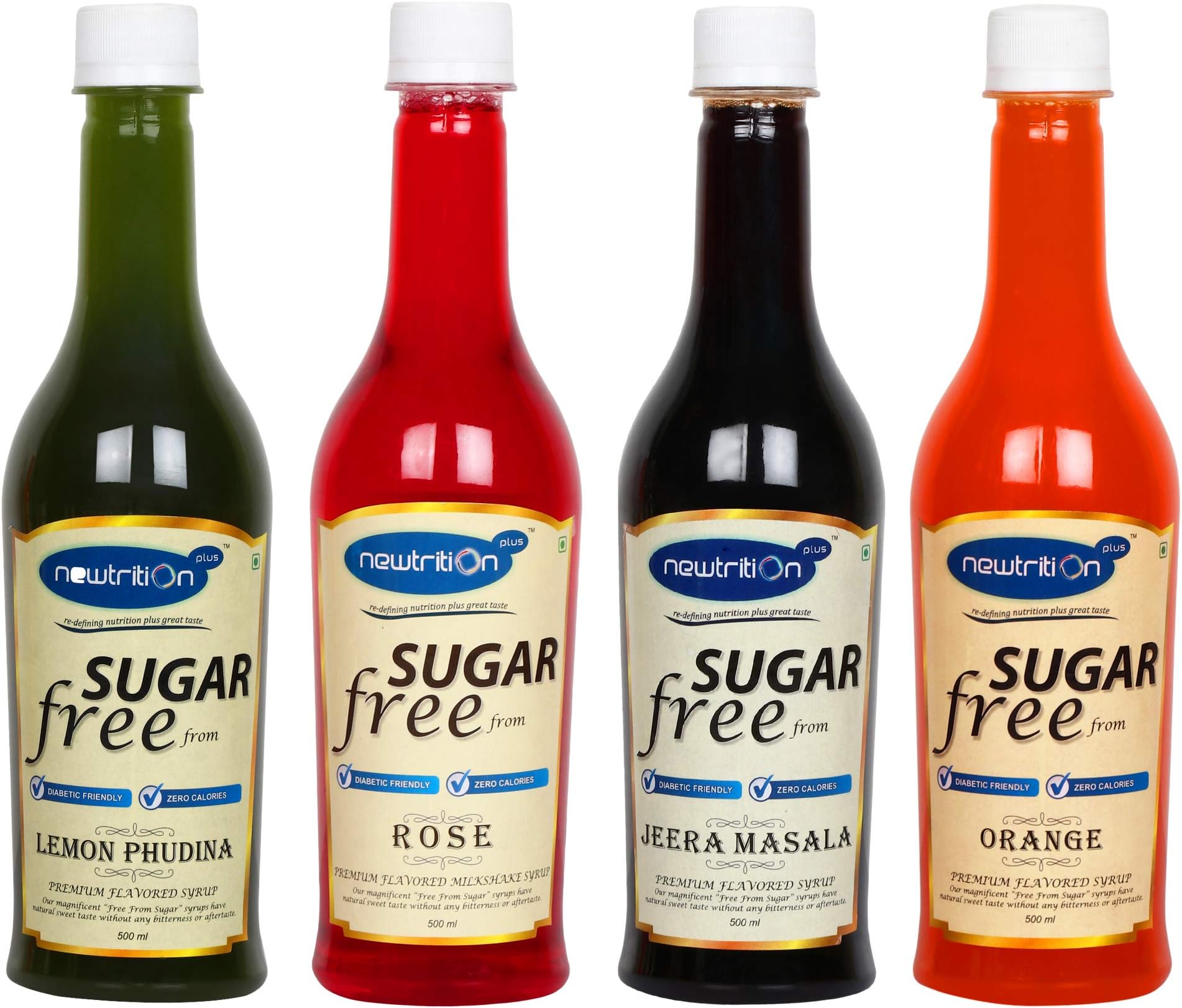 - Rose + Lemon Phudina + Jeera Masala + Orange - Sugar Free Mixers Syrups (Zero Calorie, Keto Friendly) 500 ml Each