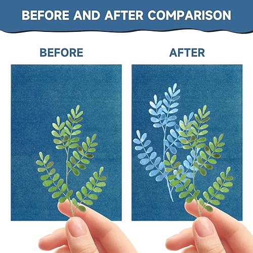 Vista 5 de NOVWANG 80 Pcs Cyanotype Paper, High Sensitivity Sun Print Paper Kit with 2 Sleeves and 1 Template, DIY Arts and Crafts Project (5.8 x 4.1 Inch)