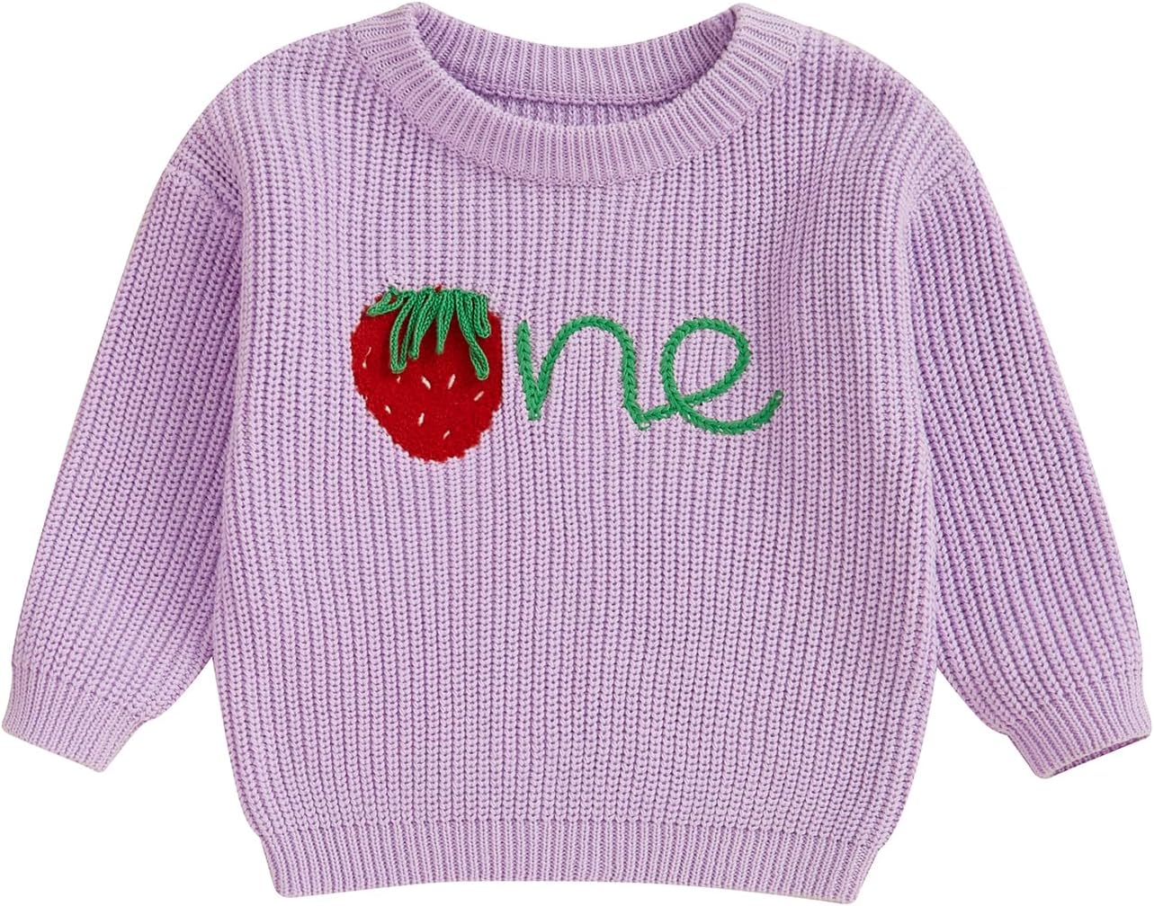 Toddler Baby Girl Birthday Outfit Pullover Sweater Sweatshirt Warm Crewneck Tops Knitted Tops for Fall & Winter