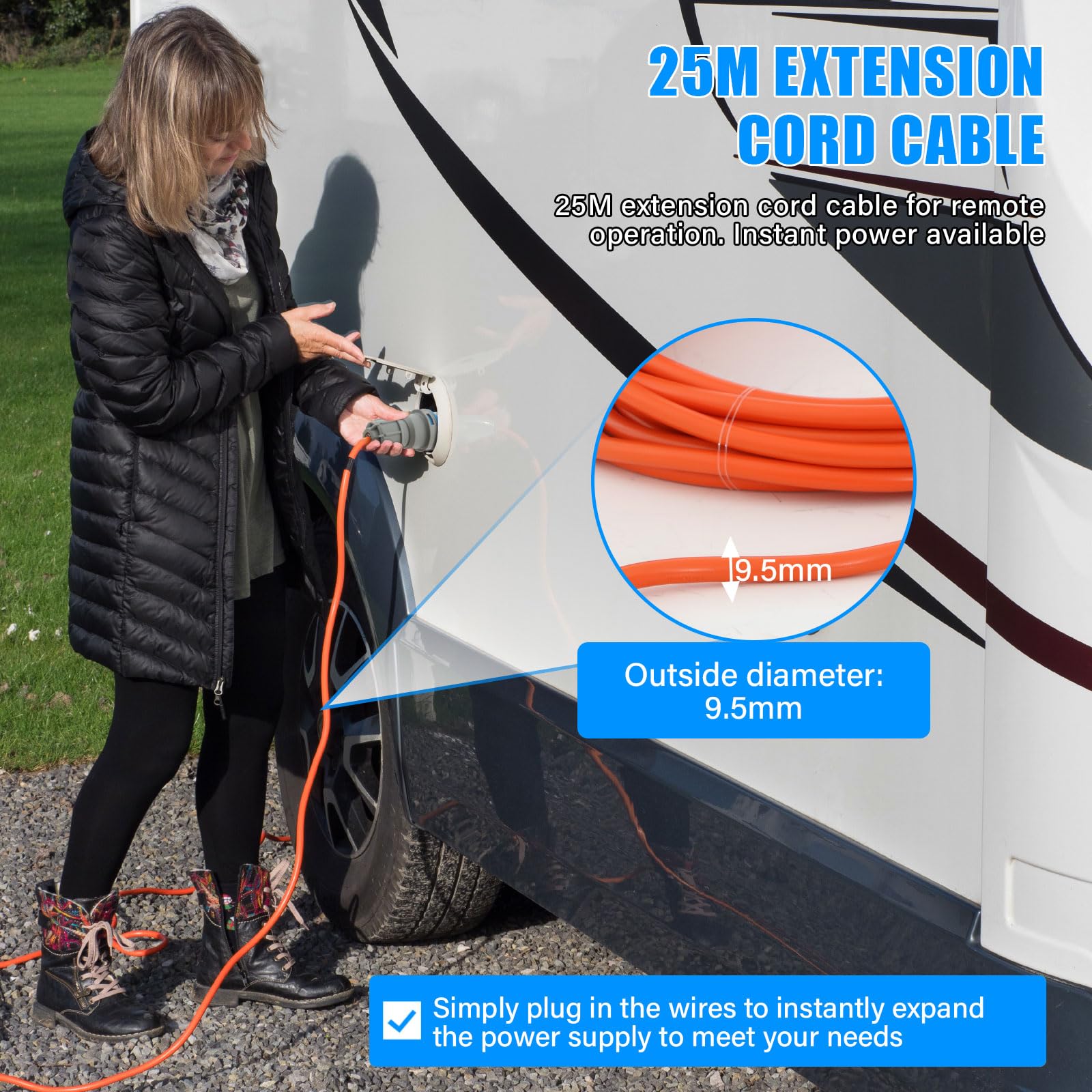 25m CEE Verlängerungskabel 16A, 240V Camping Kabel Orange, IP44 Außenbereich Stromkabel mit CEE Stecker, Robustes Wohnwagen Verlängerungskabel für Camping, Caravan und Outdoor