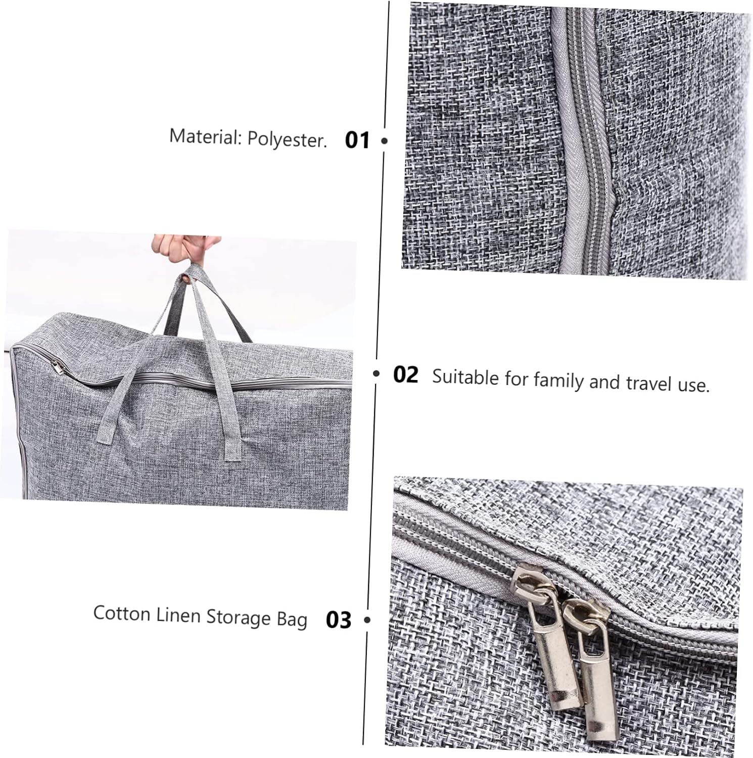 Cotton Linen Travel Storage Bag Capacity Organizer for Clothing Quilts for Moving Fitness Convenient Zippered Design with Handle for Holiday image 5