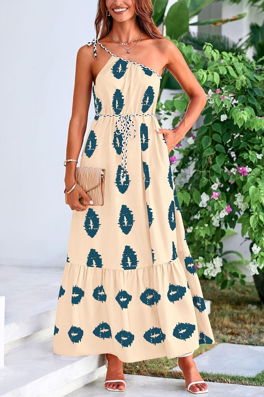 PRETTYGARDEN Women's 2026 Summer One Shoulder Maxi Dress Printed Flowy Boho Long Sundresses Spring Beach Vacation Clothes - Image 4