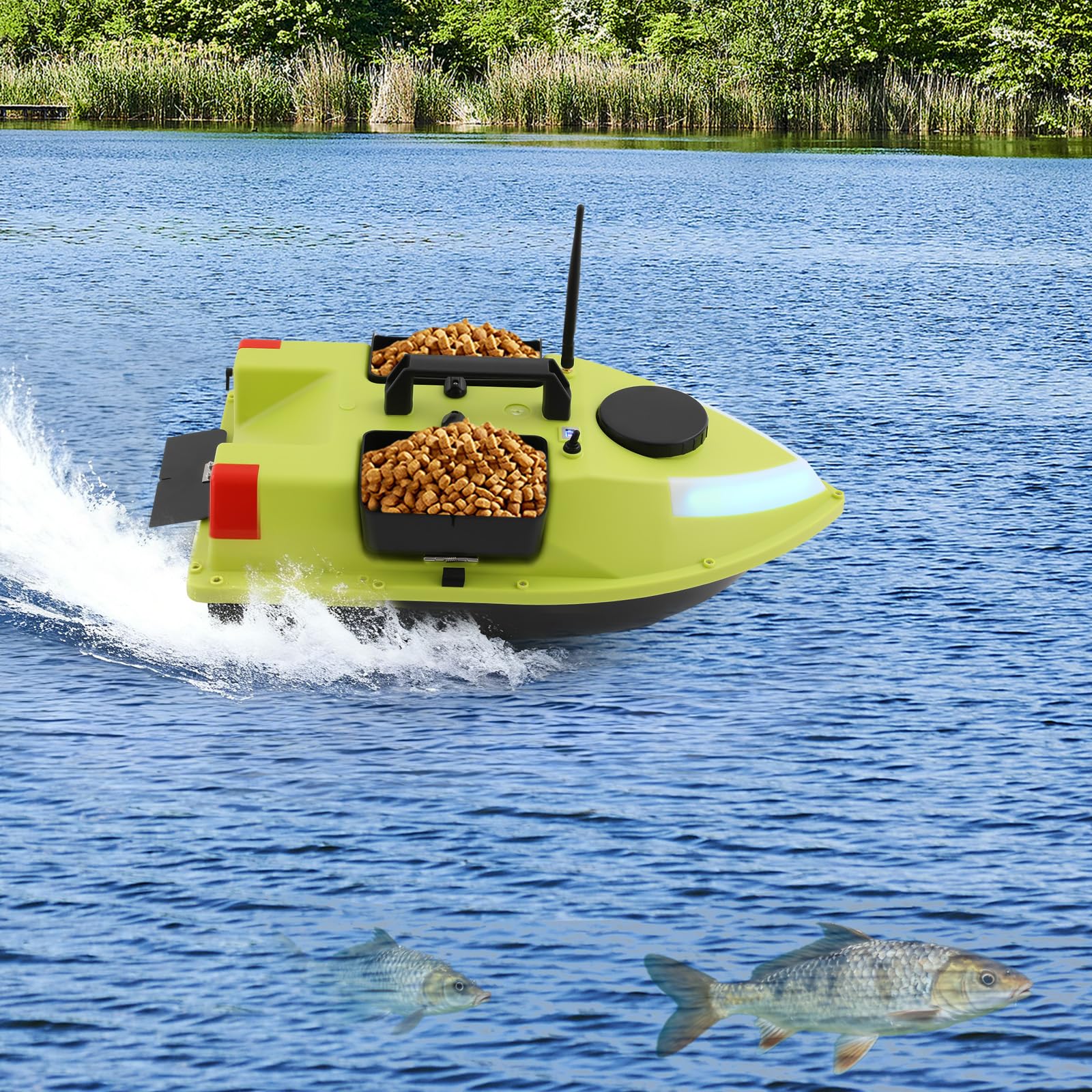 Angelköder Boot 600M RC Futterboot Fernsteuerung Fischköder Boot 3 Köderboxen LED Navigationslicht Ferngesteuertes GPS Futterboot Angelköderboot für Nachtangeln Karpfenangeln