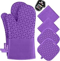 Vista 19 de KEGOUU Juego de 6 manoplas para horno y soportes para ollas, guantes para horno de cocina, resistentes al calor, 500 grados, extra largos