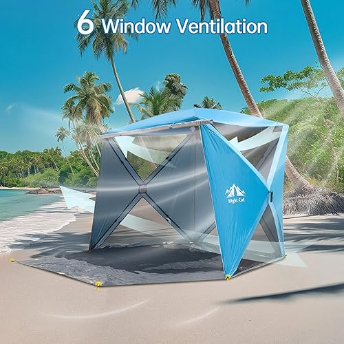 Miniatura 4 de Night Cat Tienda de campaña de playa emergente 3 4 personas refugio de playa con toldo y huella, protección UV UPF 50+ patio trasero camping al aire