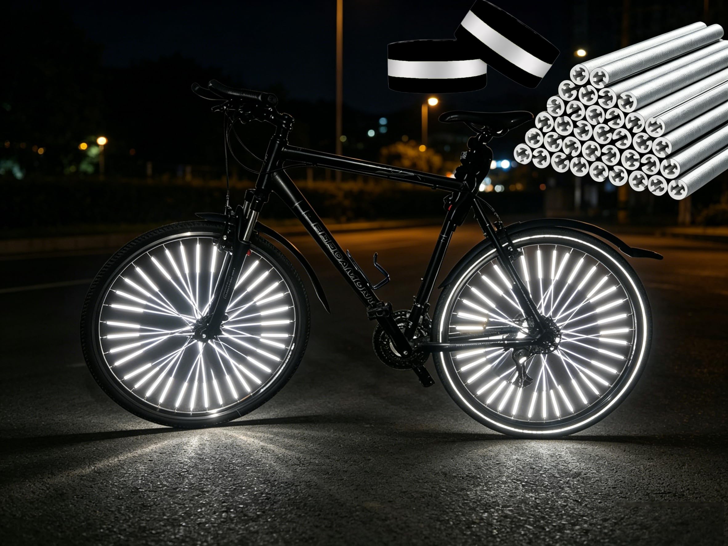 Zestaw 72 odblasków na szprychy rowerowe + 2 klamry do spodni, odblaski widoczności 360°, łatwy montaż, taśma odblaskowa do jazdy na rowerze i joggingu, do wszystkich rowerów