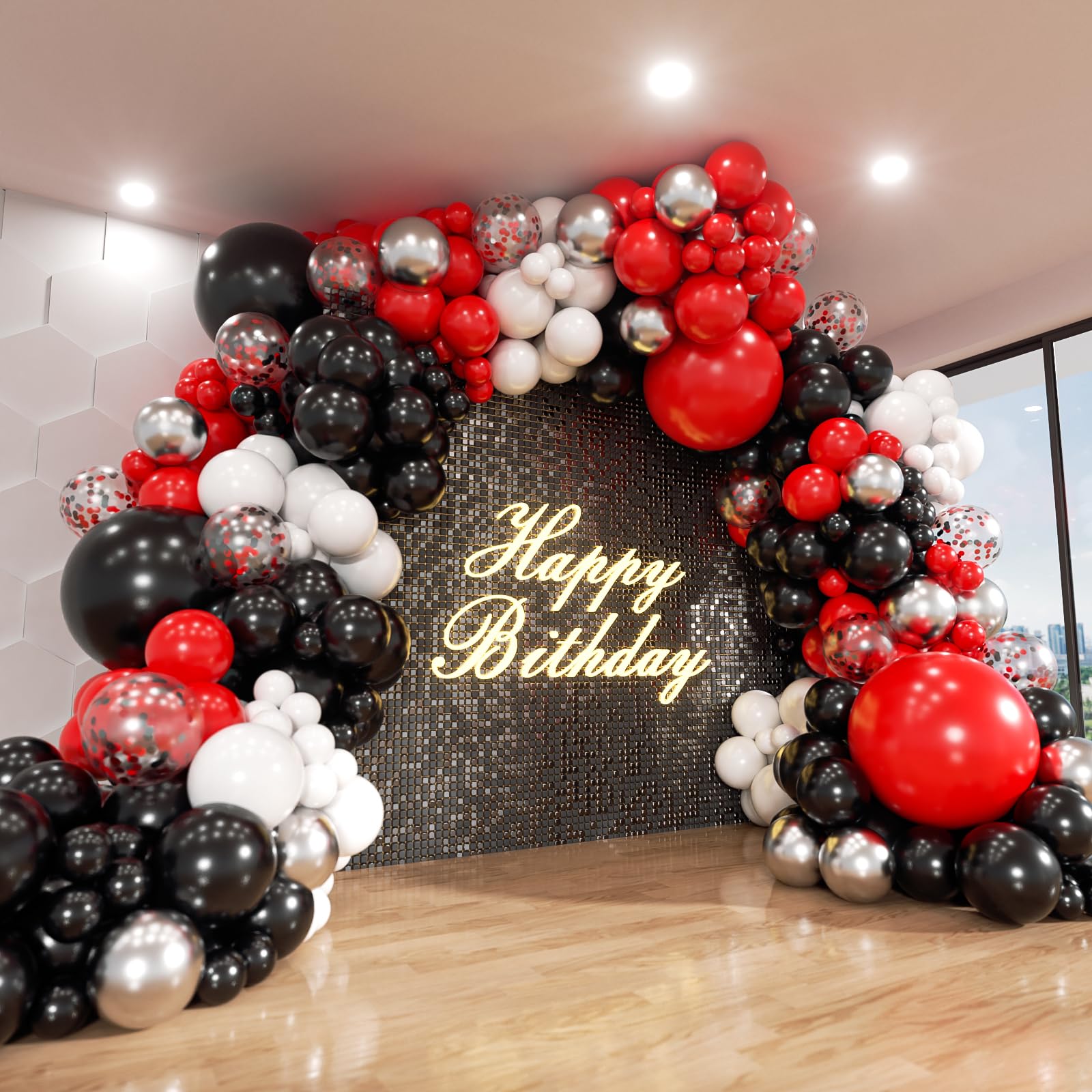 Red Black and White Balloon Arch Kit, ADOINBY 140Pcs Red and Black White Silver Garland kit, 18 12 10 5 Inch Different Size Balloons for Birthday