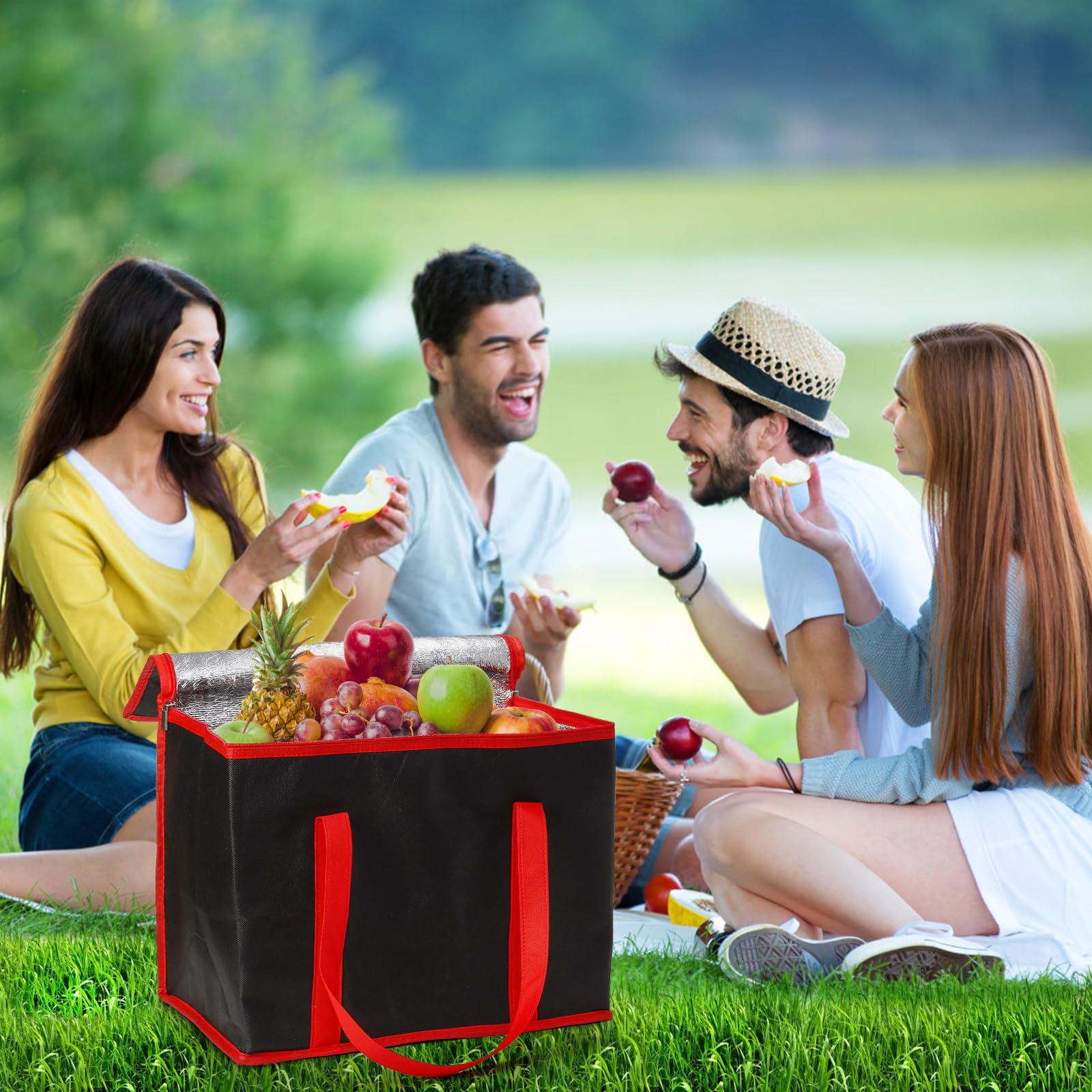Cididu Paquete de 4 bolsas de compras reutilizables aisladas para comestibles, bolsa térmica extragrande y calentador de alimentos, bolsas plegables para entrega de pizza, bolsas enfriadoras con parte