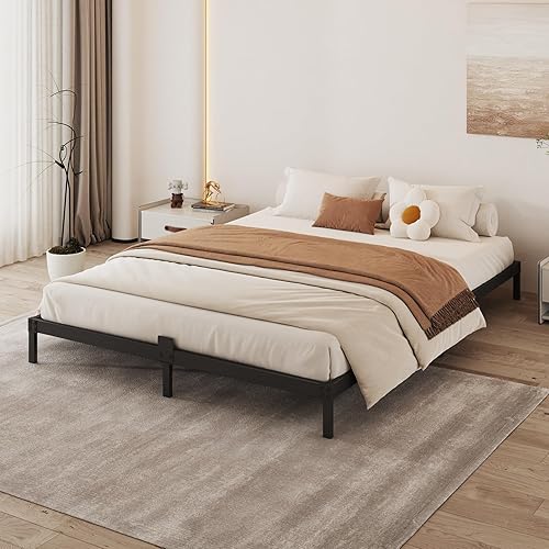 Miniatura 6 de Marco de cama de 6 pulgadas, tamaño Queen de perfil bajo, plataforma de metal, base de cama baja de soporte resistente, marco de cama de perfil