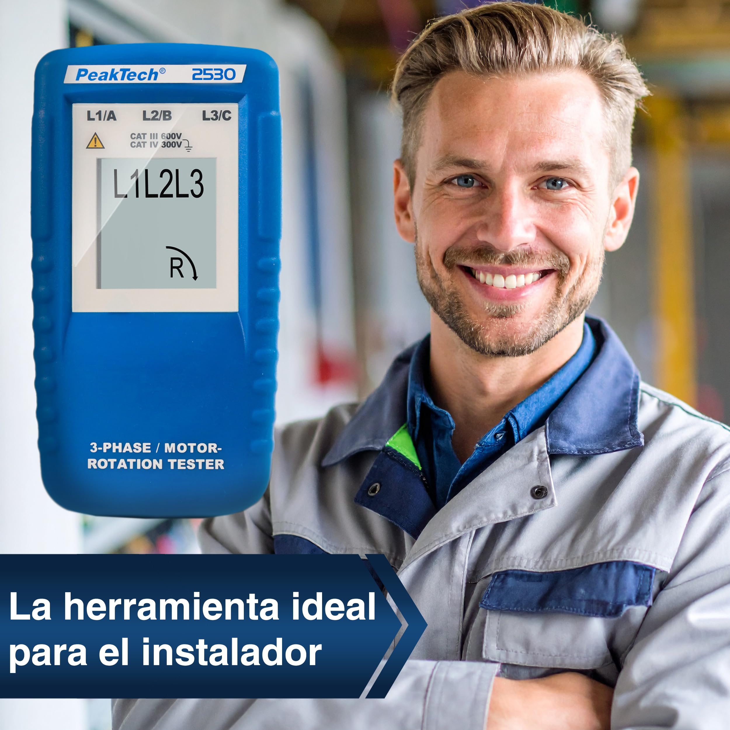 PeakTech 2530 Medidor de campo giratorio trifásico con pantalla LCD P 2530
