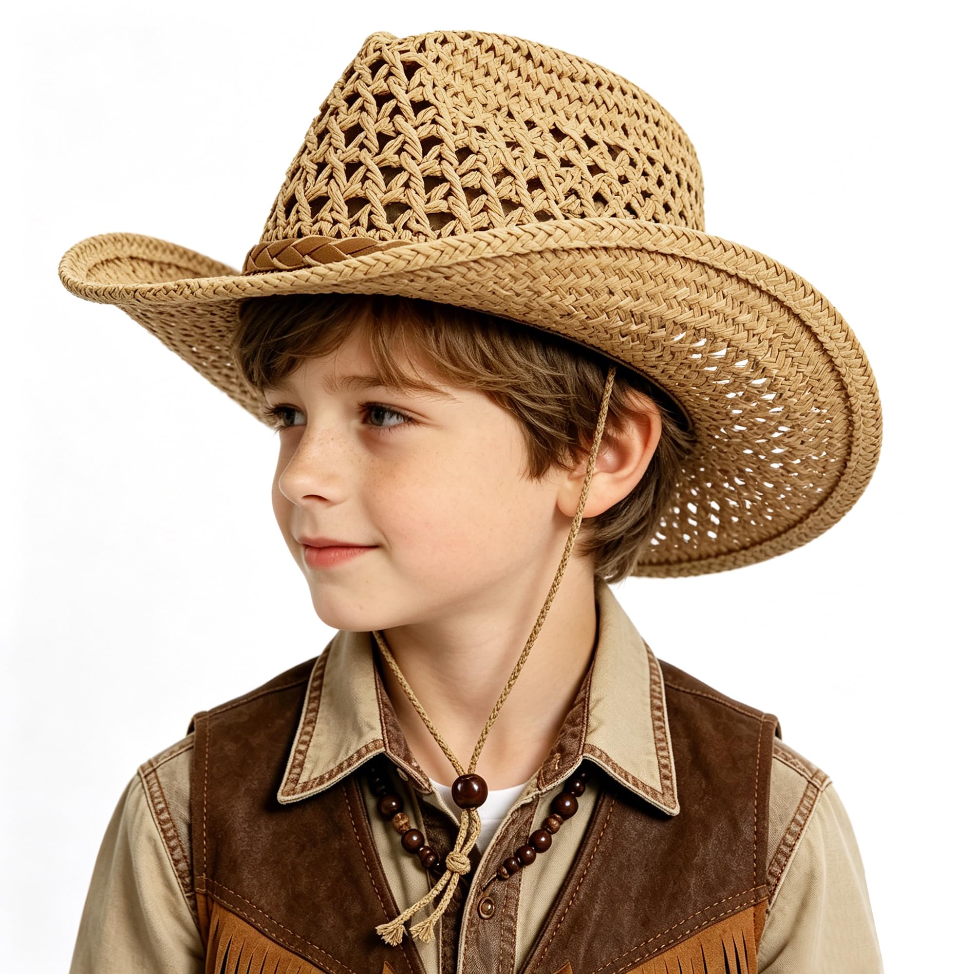 Kinder Western Cowboy Strohhut Sonnenhut Sommerhut Strandhut Strohhut Jazz Hut Sonnenschutz Anti-Ultraviolett Outdoor Hut 3-8 Jahre alt