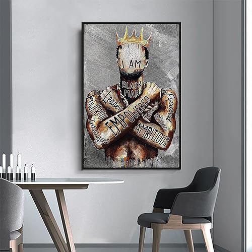 Miniatura 4 de Arte de pared de hombre negro, póster de hombre afroamericano con texto en inglés "I Am Empowered King", frases motivacionales, retrato de hombre