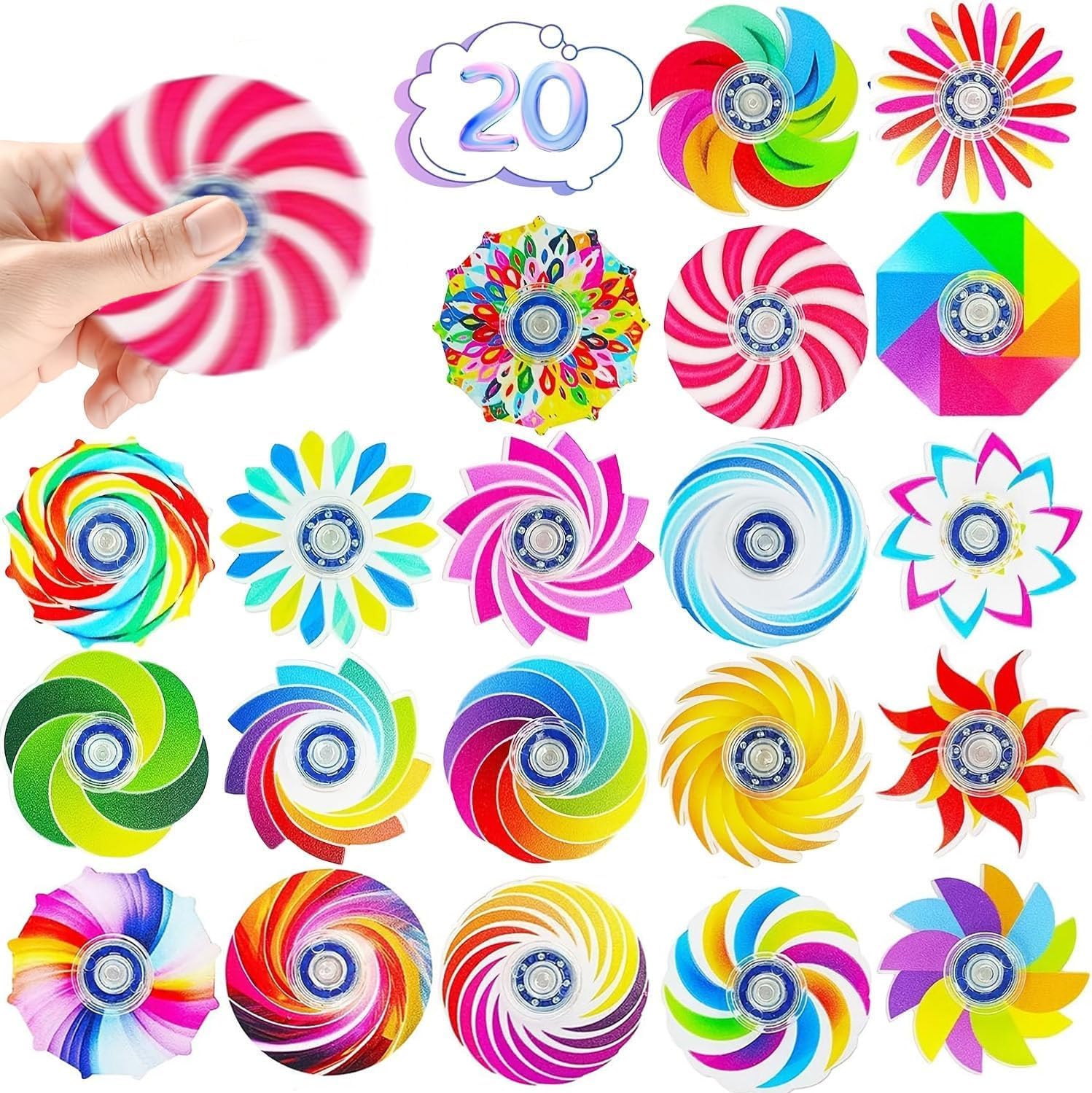 20 Pack Fidget Spinners, Fidget Toy Bulk for Kids Adults, Easter Basket Stuffers Mini Colorful Fidgets ADHD Stress Relief, Party Favors Christmas Birthday Gifts Treasure Box Classroom Prizes