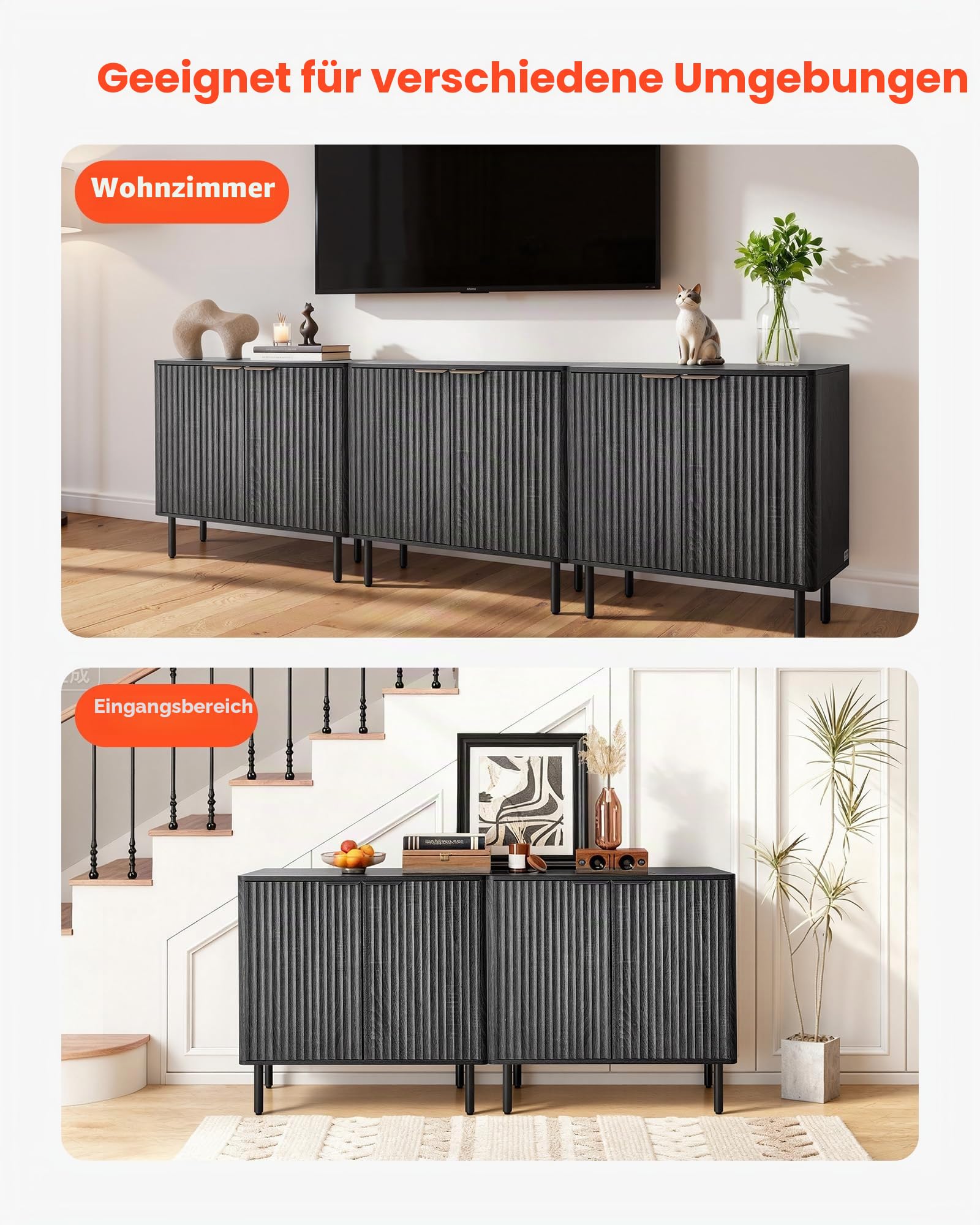 VEVOR Sideboard Küchenschrank mit 2 Ablageflächen, Buffetschrank im mittelalterlichen Stil für Wohnzimmer Eingangsbereich Küche, Aufbewahrungsschrank 80 x 37,5 x 80 cm Küchenbuffet Schwarz