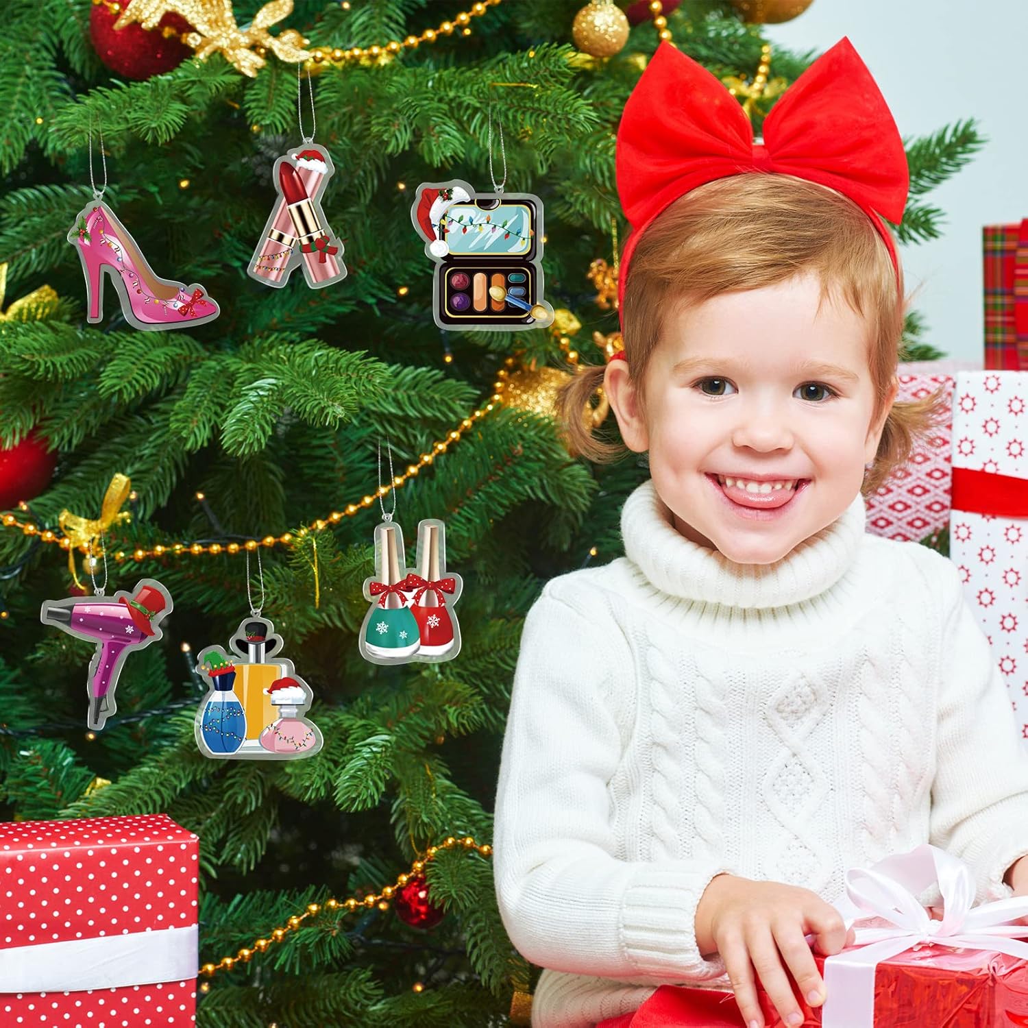 24 Pieces Makeup Christmas Ornament Acrylic Christmas Tree Hanging Make up Palette Nail Polish Lipstick Decorative Ornaments for Xmas Tree Decorations, 6 Styles - Image 5