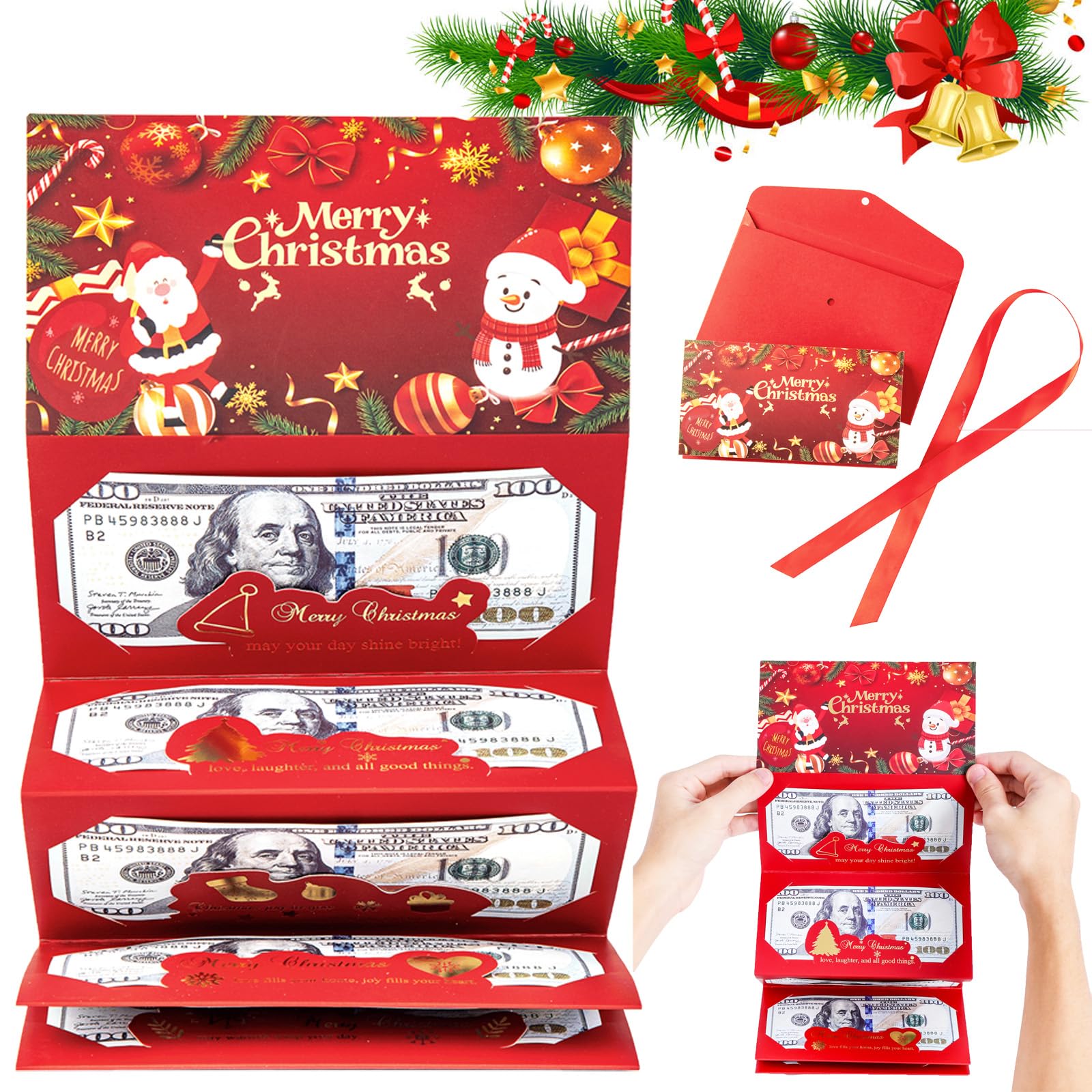 Christmas Cash Gift Envelopes,Christmas Money Holders for Cash with 6 Slots,Christ mas Gift Card Holder,Surprise DIY Money Cards for Xmas,Chri stmas