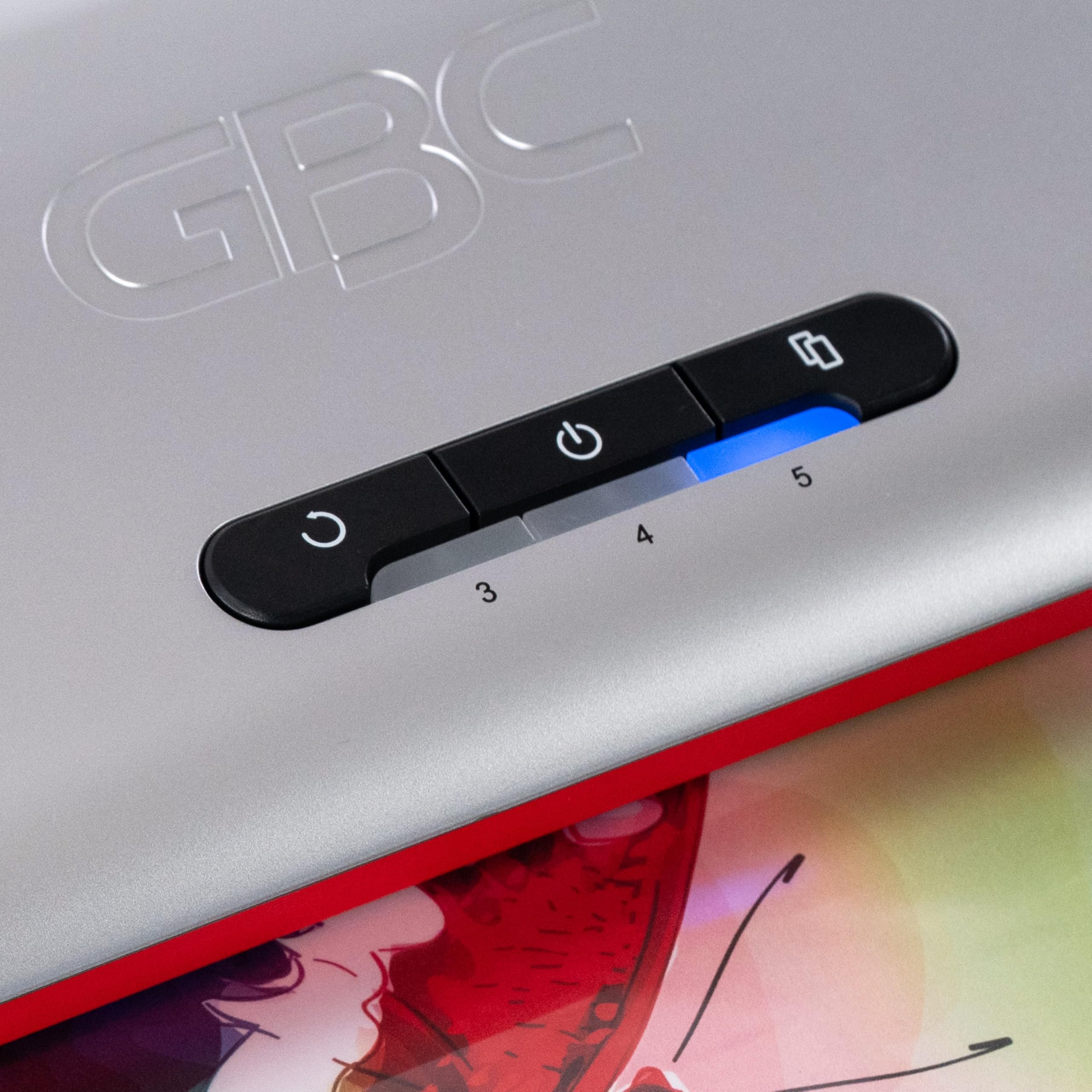 GBC Plastificatrice, guida d'ingresso LED intelligente, sistema di intasamento, ingresso largo 33 cm, pellicola di plastificazione inclusa (250 HS)